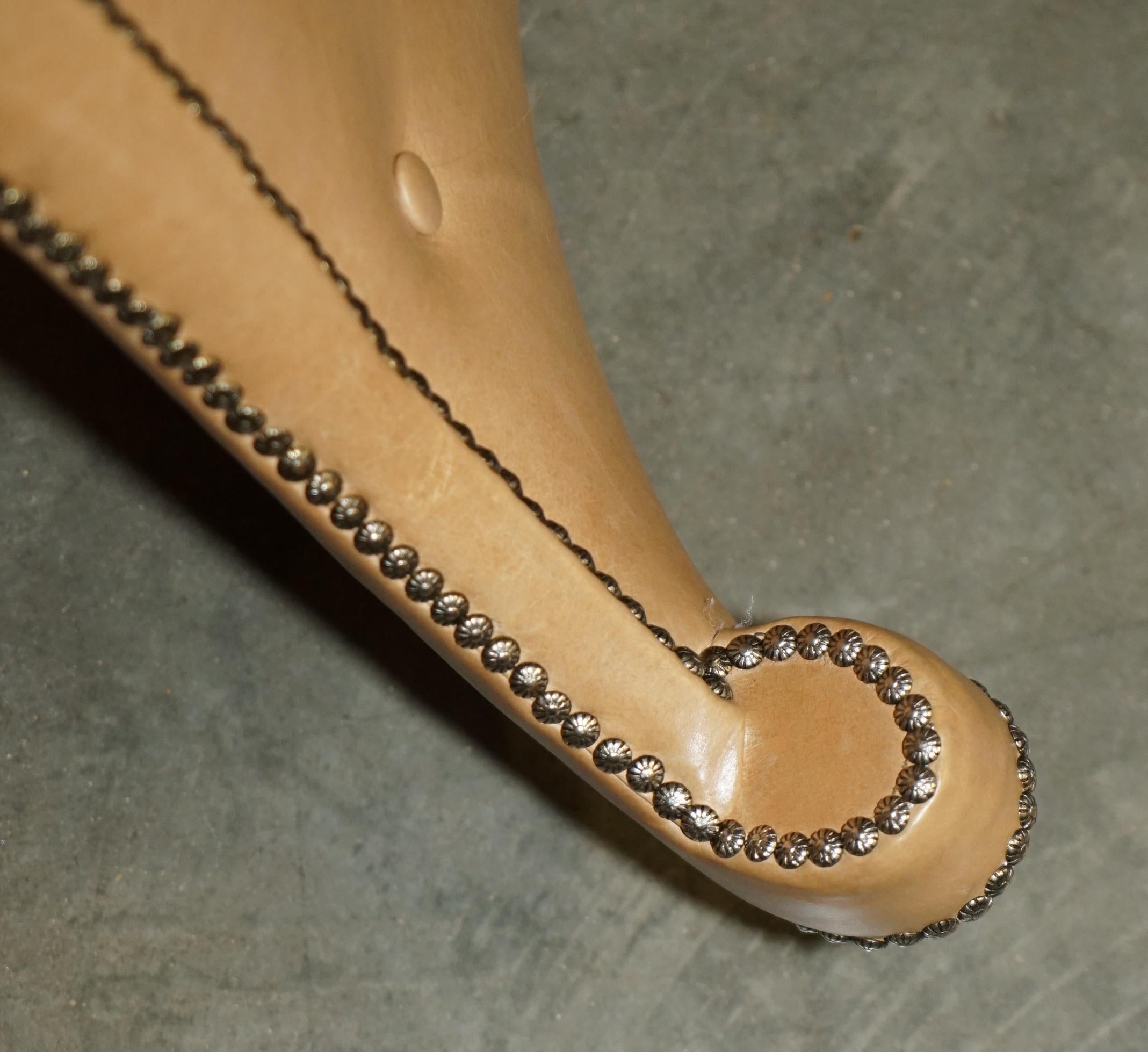 VIER BRAUNES LEINER FLORALES STUDIERENDE REGENCY CHESTERFIELD DINING STUHLSESSEL im Angebot 7