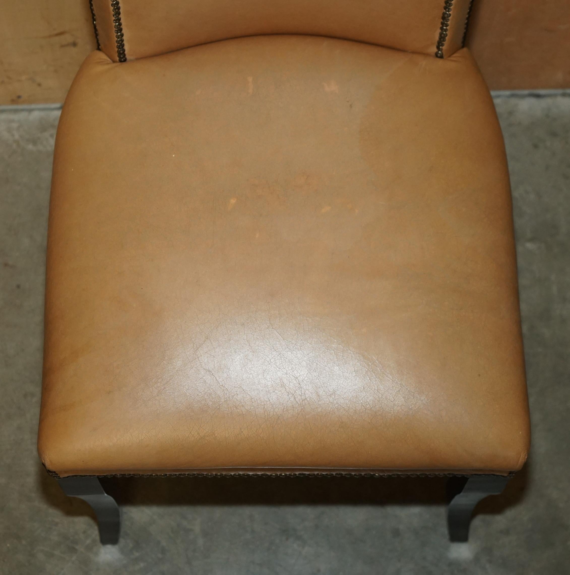 VIER BRAUNES LEINER FLORALES STUDIERENDE REGENCY CHESTERFIELD DINING STUHLSESSEL im Angebot 9