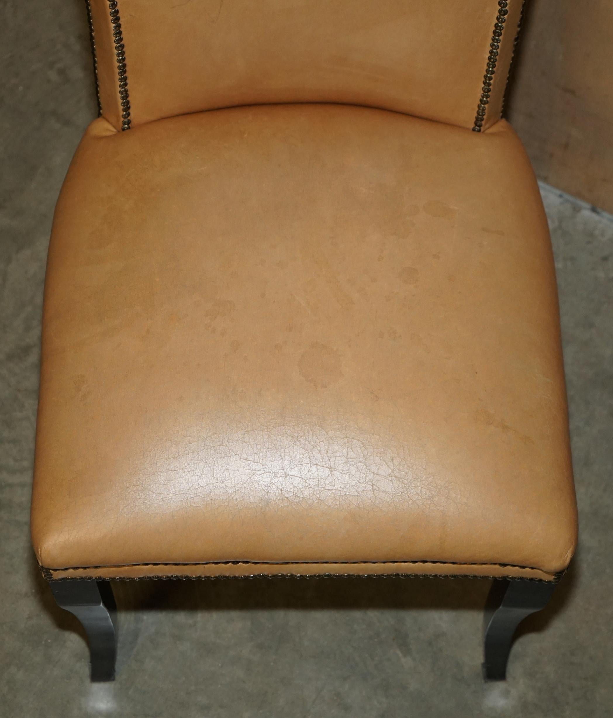 VIER BRAUNES LEINER FLORALES STUDIERENDE REGENCY CHESTERFIELD DINING STUHLSESSEL im Angebot 11