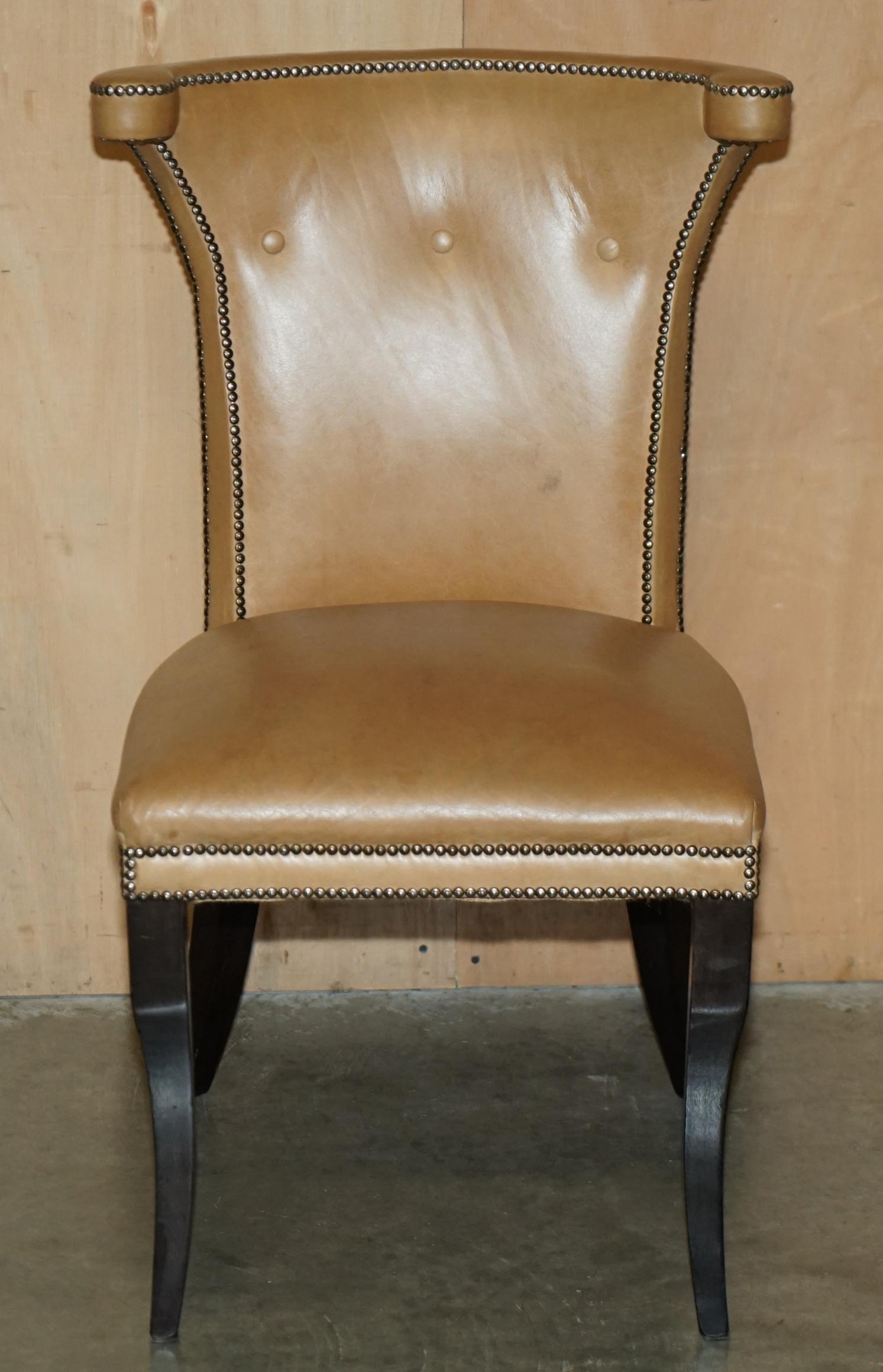 VIER BRAUNES LEINER FLORALES STUDIERENDE REGENCY CHESTERFIELD DINING STUHLSESSEL im Angebot 13