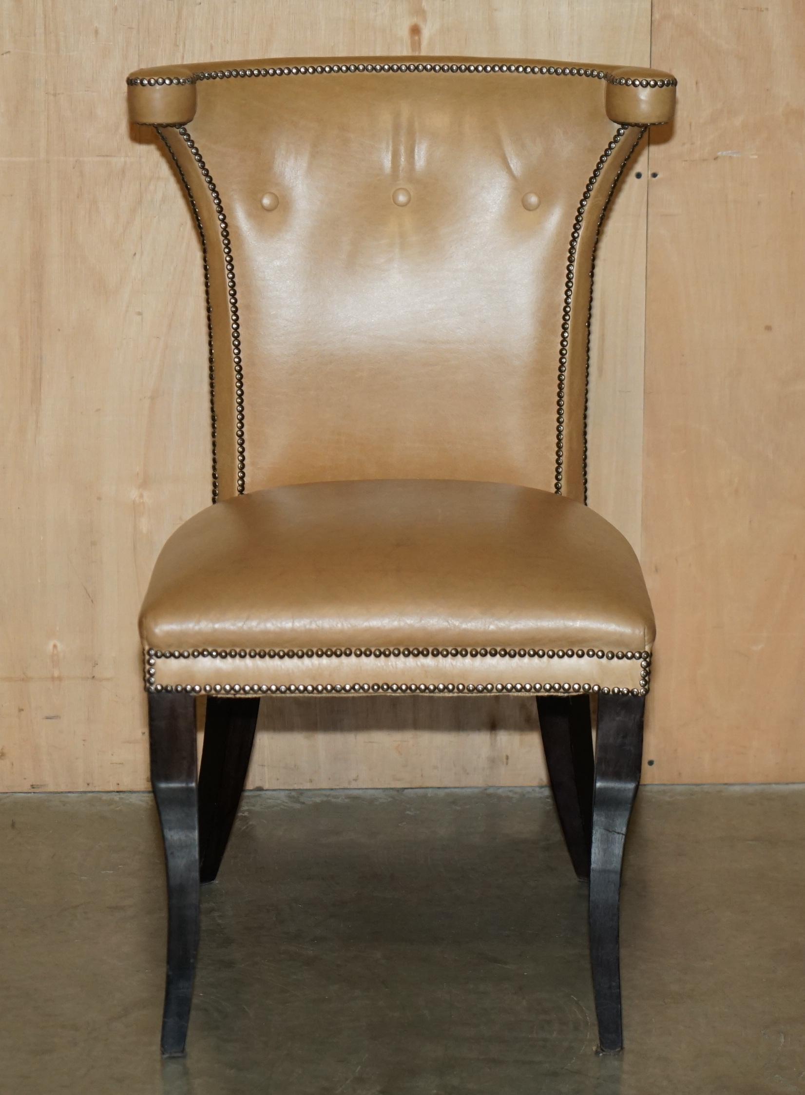 VIER BRAUNES LEINER FLORALES STUDIERENDE REGENCY CHESTERFIELD DINING STUHLSESSEL (Regency) im Angebot