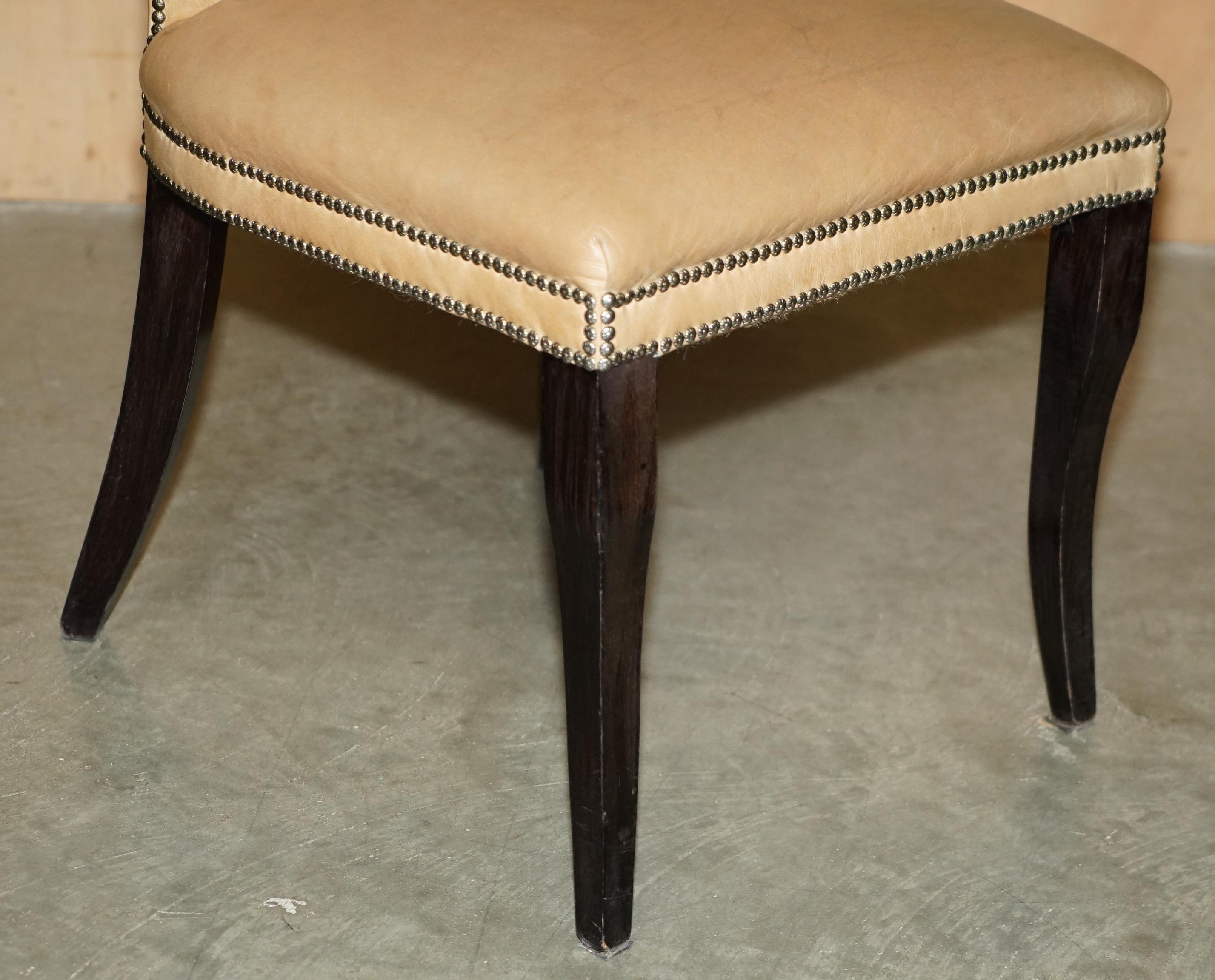 VIER BRAUNES LEINER FLORALES STUDIERENDE REGENCY CHESTERFIELD DINING STUHLSESSEL im Angebot 1