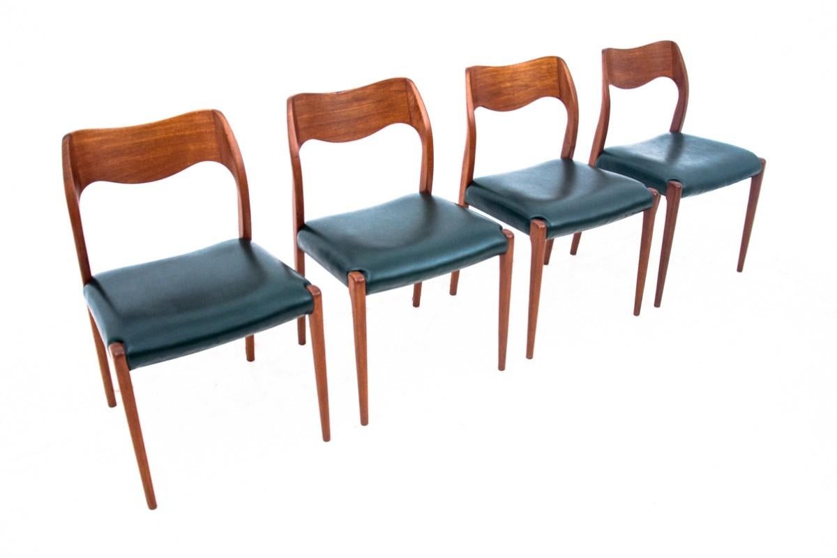 Mid-Century Modern Four Teak Chairs, Model 71, Designed by N.O. Møller in 1960s