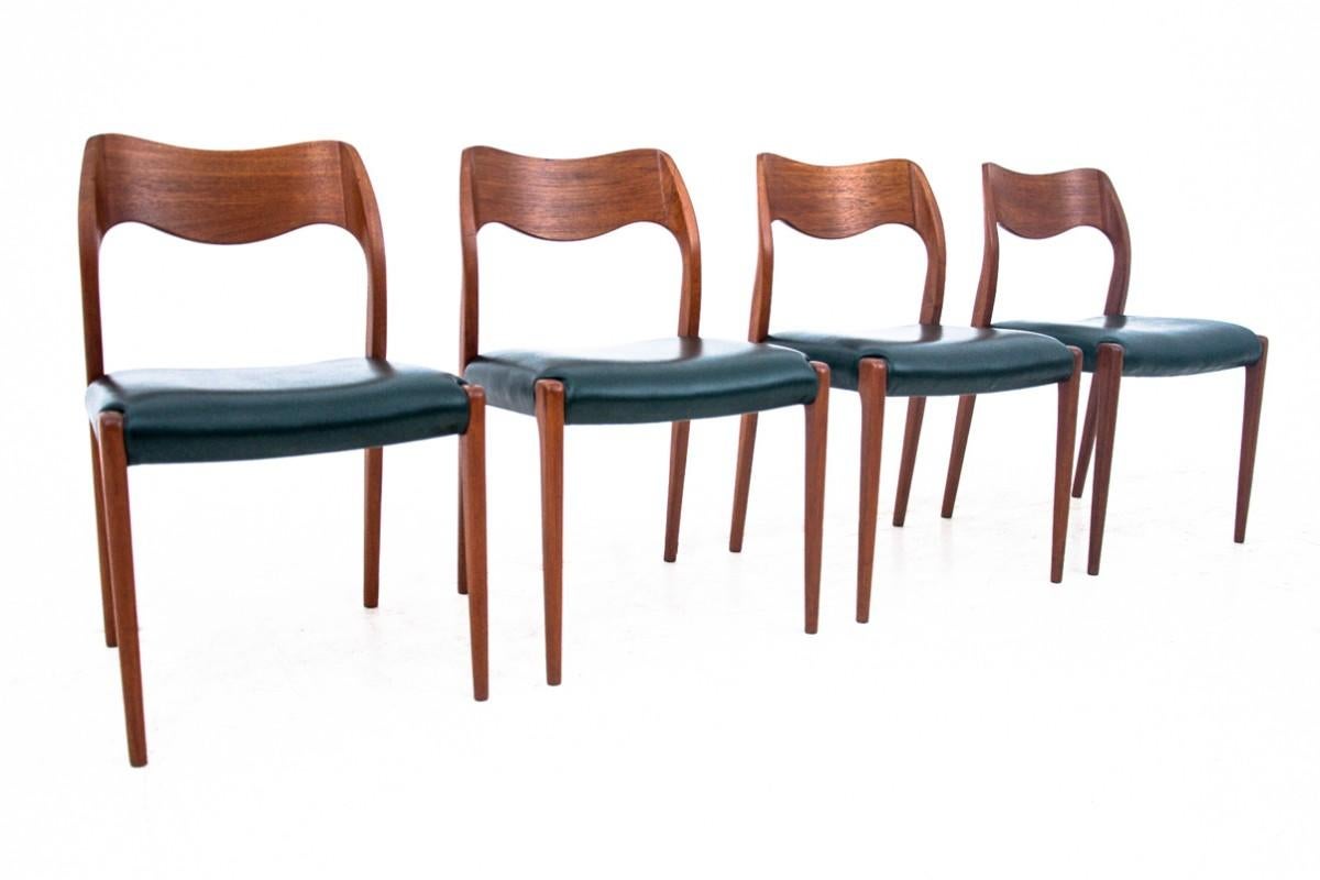 Danish Four Teak Chairs, Model 71, Designed by N.O. Møller in 1960s