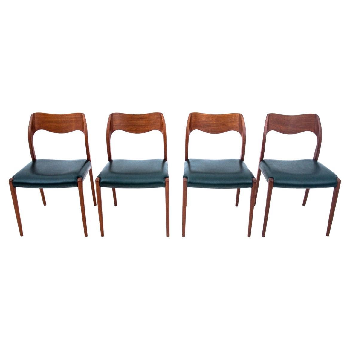 Four Teak Chairs, Model 71, Designed by N.O. Møller in 1960s