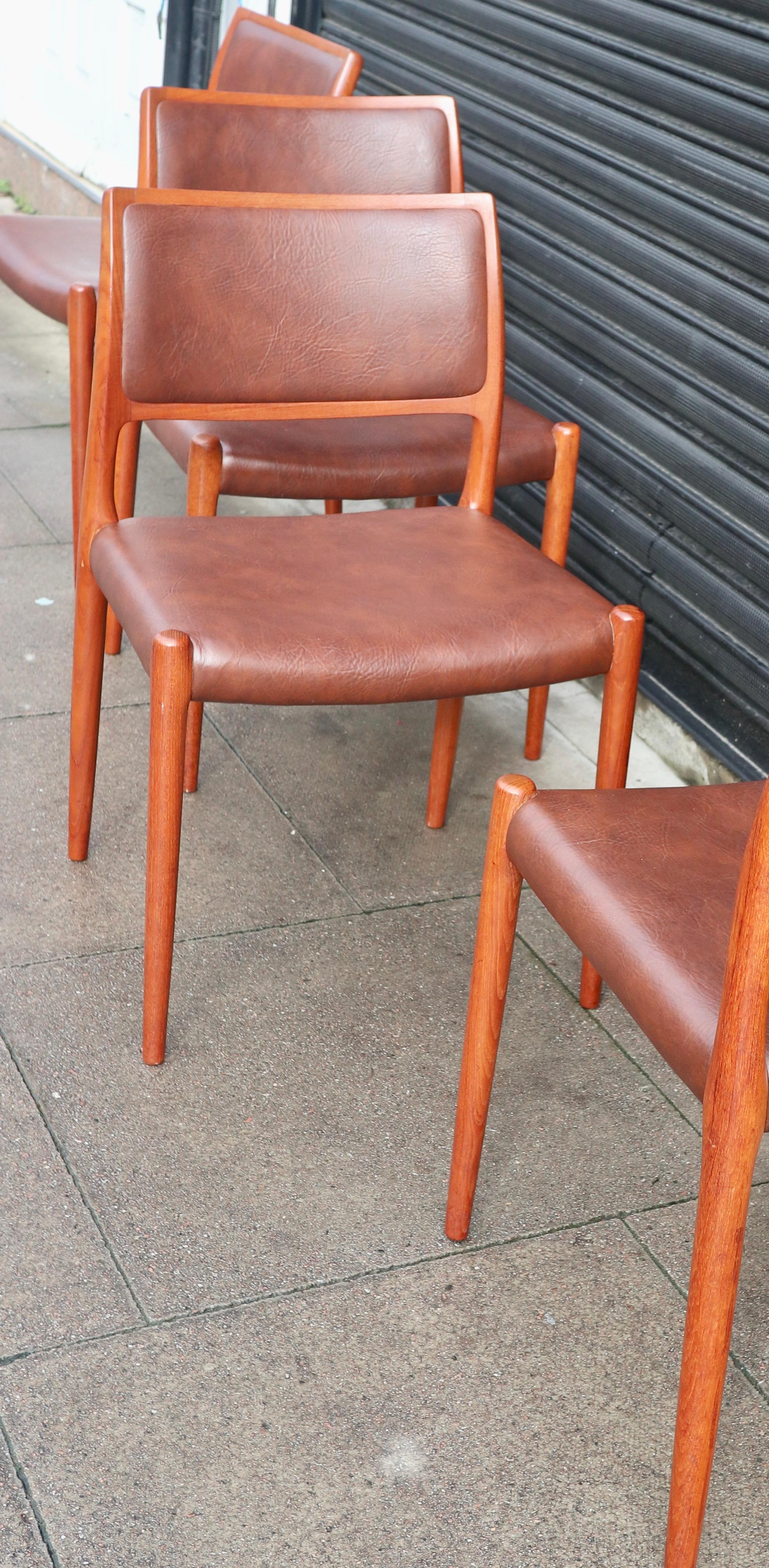 A stylish and beautiful  vintage set of four dining chairs model 80 designed by Niels Moller for J.L Møllers Møbelfabrik, Denmark 1968. These chairs are made of solid Teakwood which is in good original condition, with very little wear to the