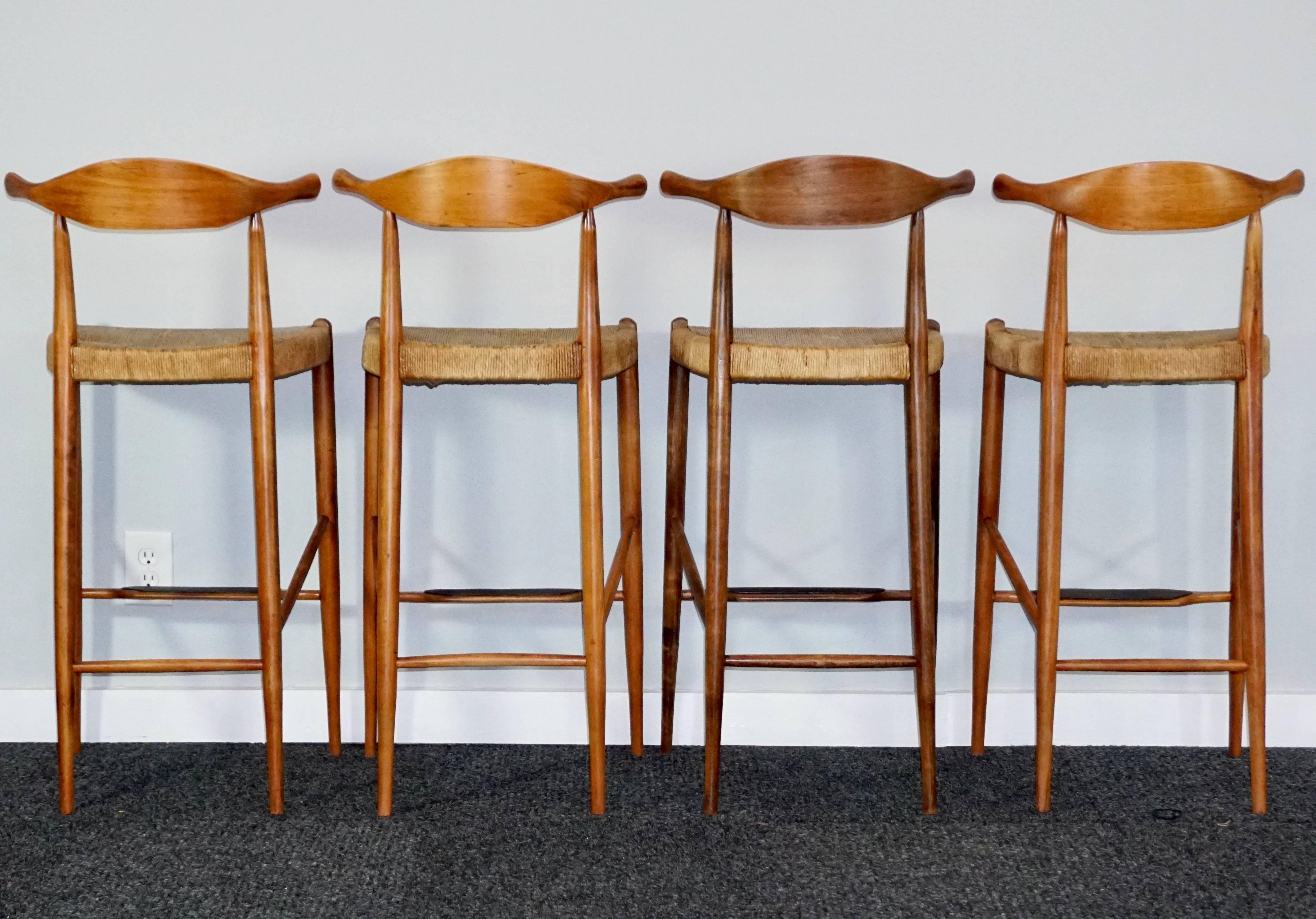 Mid-20th Century Four Teak Arthur Umanoff Danish Mid-Century Modern Cow Horn Stools