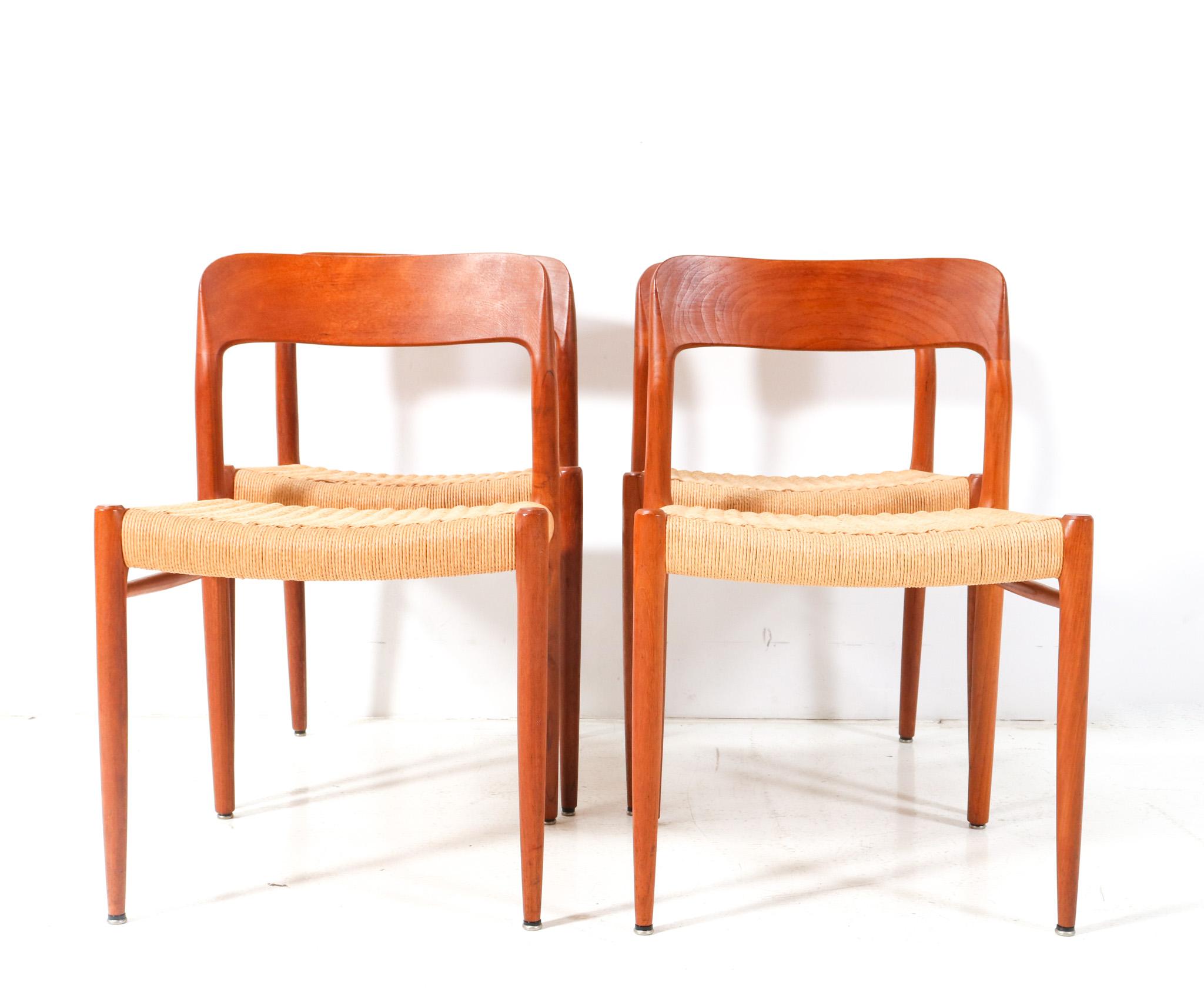 Danish Teak Mid-Century Modern Model 75 Dining Chairs by Niels Otto Møller, 1956