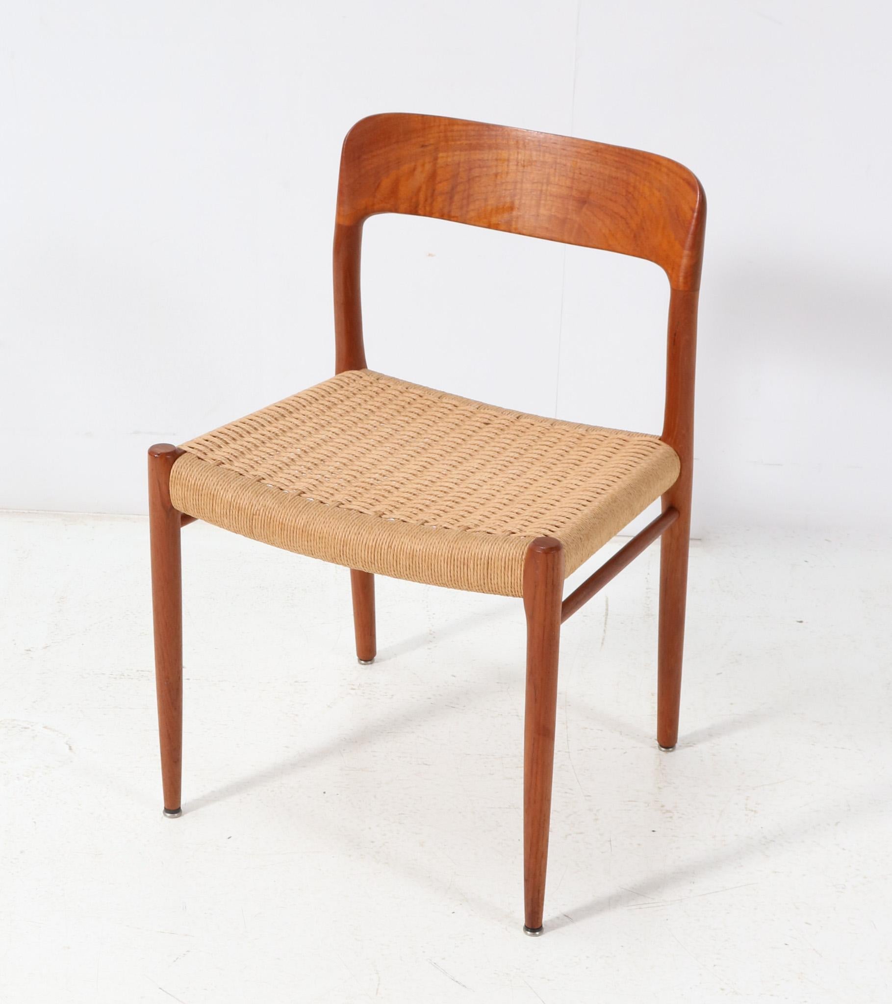 Papercord Teak Mid-Century Modern Model 75 Dining Chairs by Niels Otto Møller, 1956