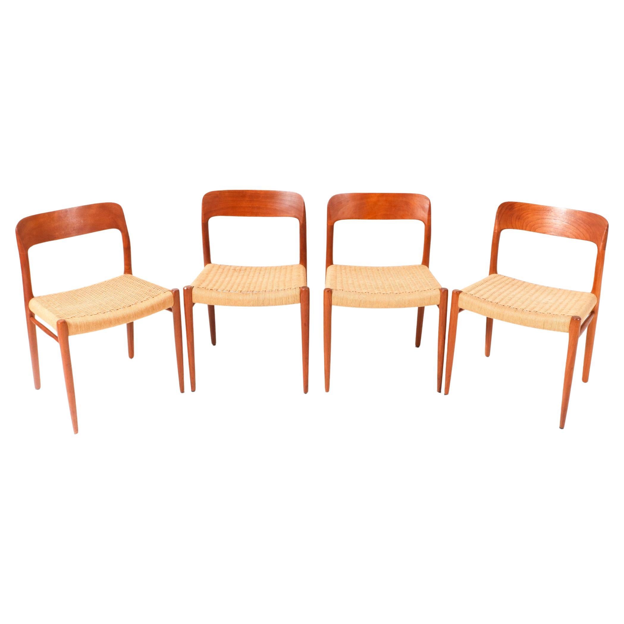 Teak Mid-Century Modern Model 75 Dining Chairs by Niels Otto Møller, 1956