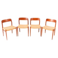 Four Teak Mid-Century Modern Model 75 Dining Chairs by Niels Otto Møller, 1956
