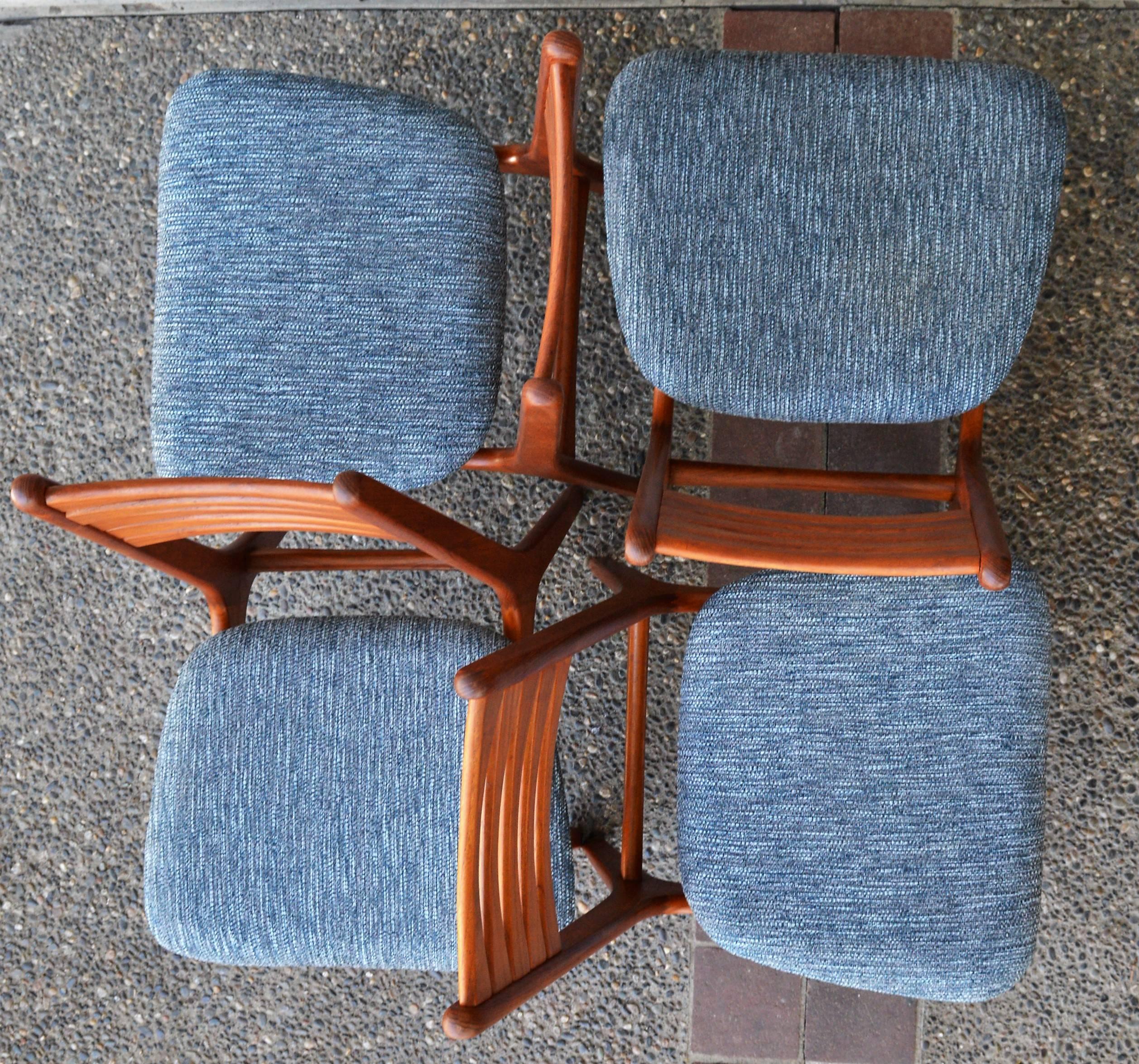 Four Teak Tall Bow-Tie Ladder Back Dining Chairs Attributed to Kai Kristiansen 4