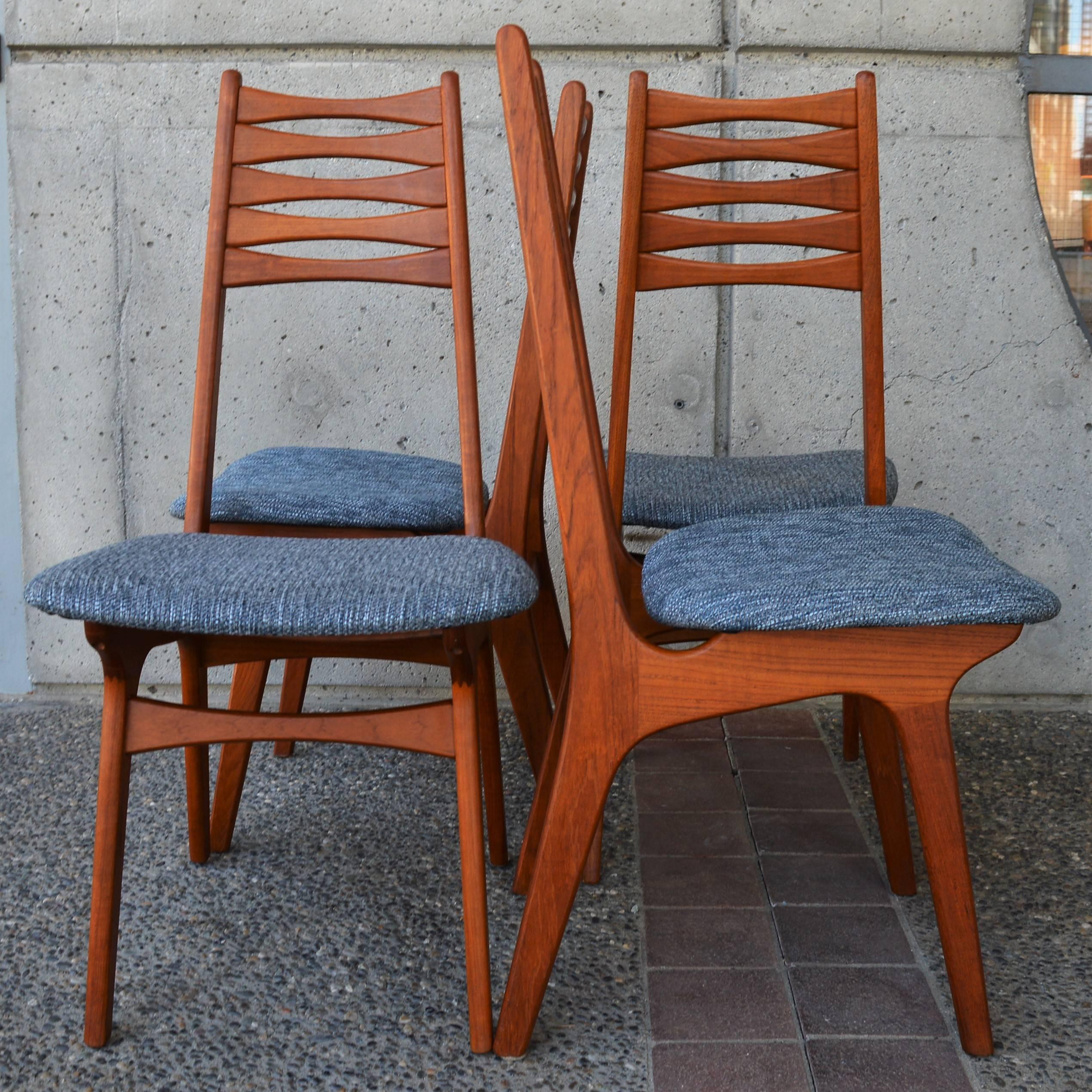Four Teak Tall Bow-Tie Ladder Back Dining Chairs Attributed to Kai Kristiansen 5