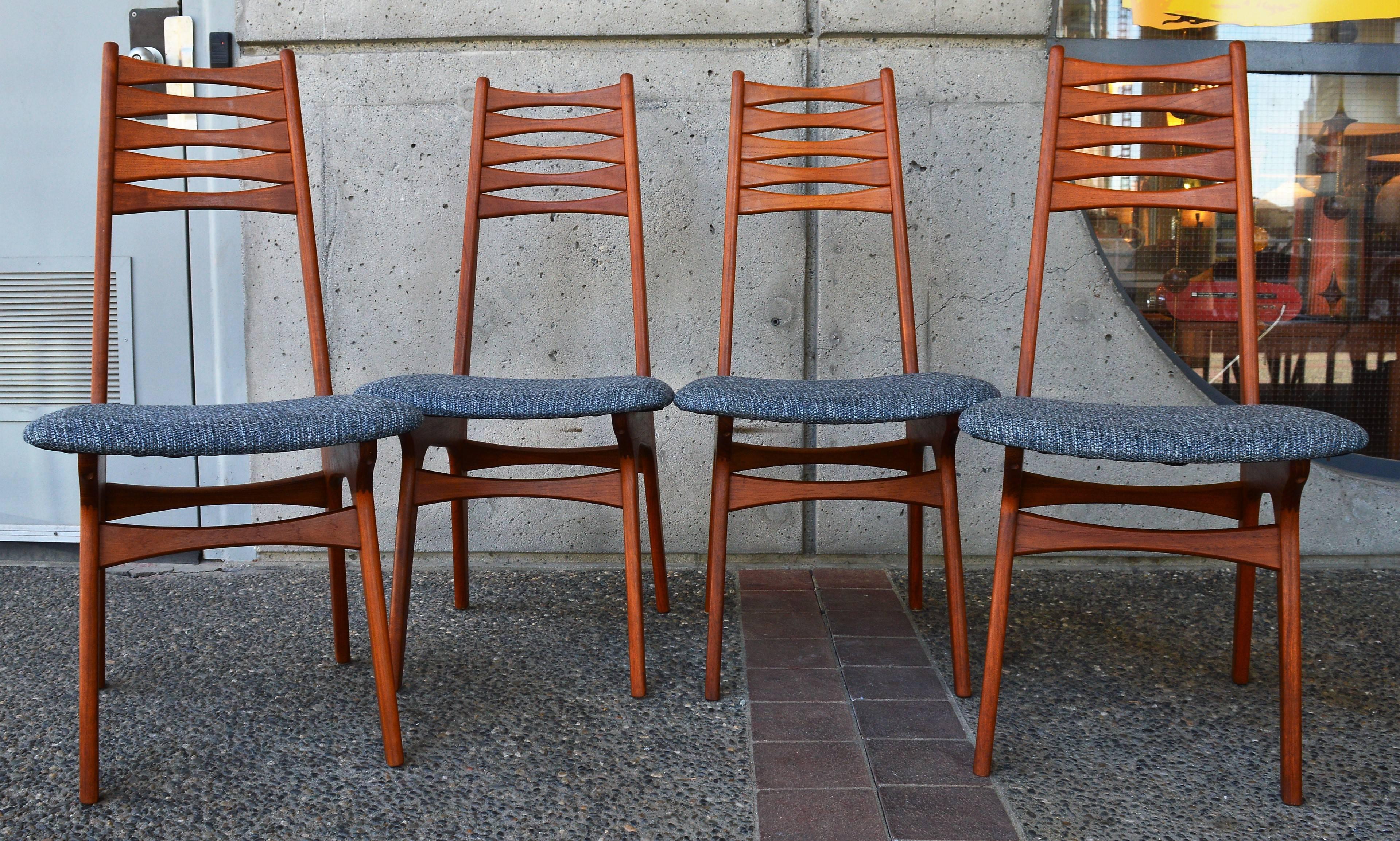 Four Teak Tall Bow-Tie Ladder Back Dining Chairs Attributed to Kai Kristiansen 1