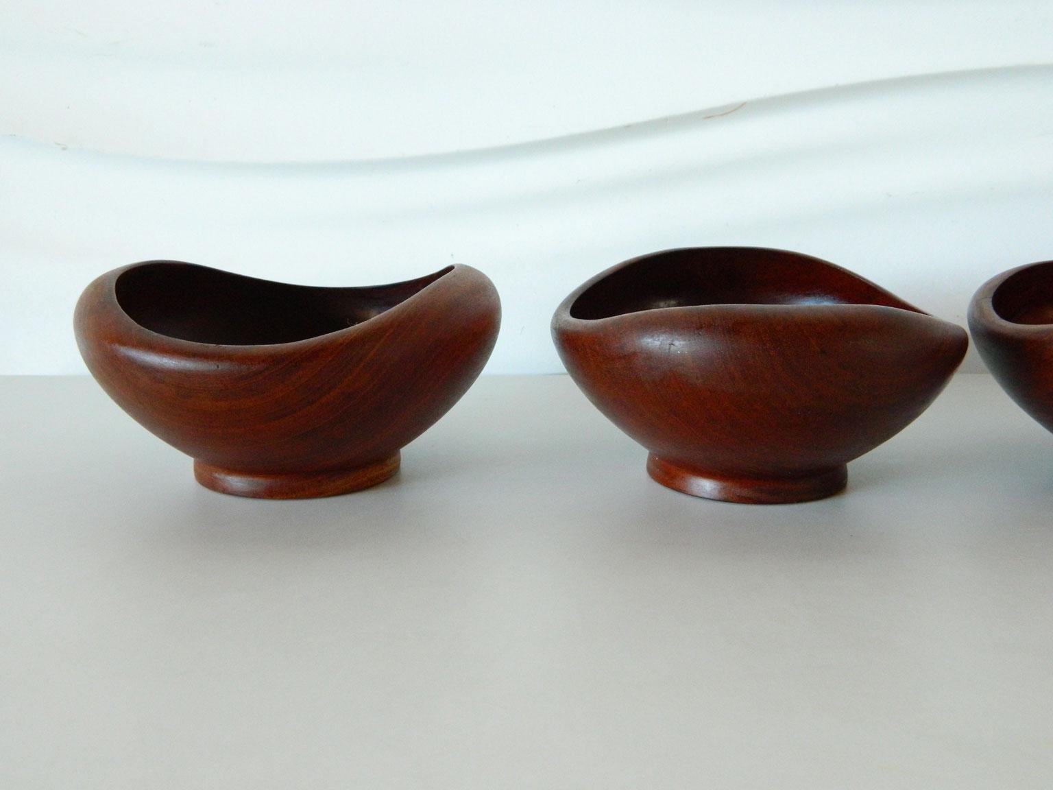 Mid-Century Modern Four Teak Wood Bowls in the Style of Finn Juhl For Sale