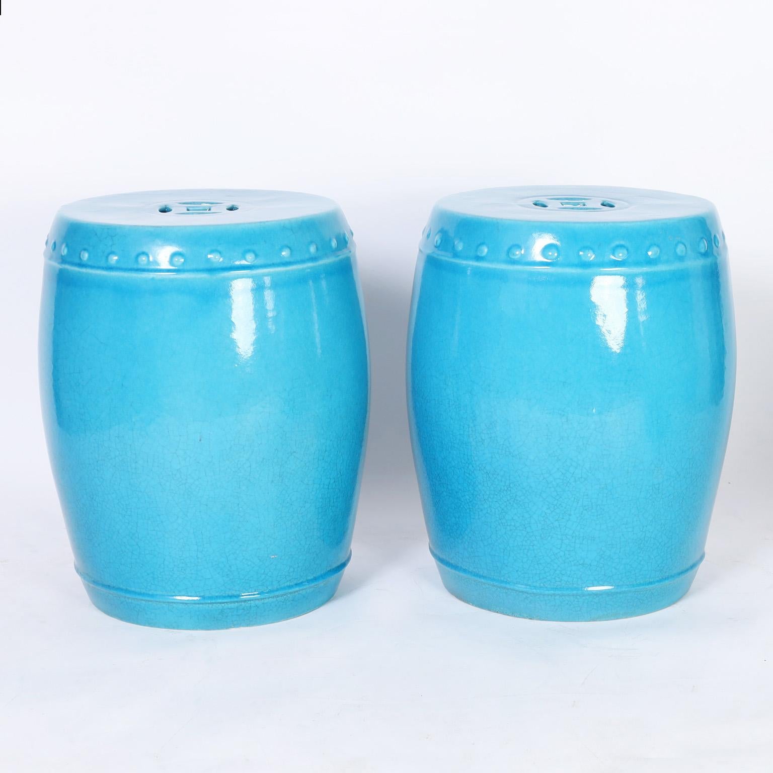 Vier Terrakotta-Gartensthle mit blauer Glasur, Preis pro Paar (Chinesischer Export) im Angebot