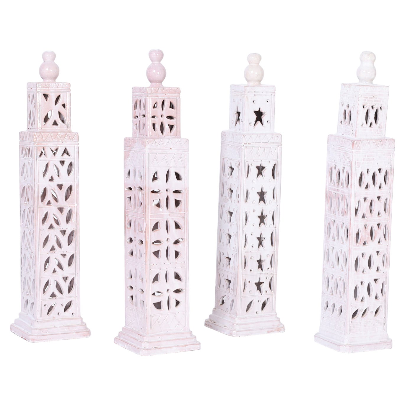 Four Terra Cotta Minaret Form Candle Covers or Objects For Sale