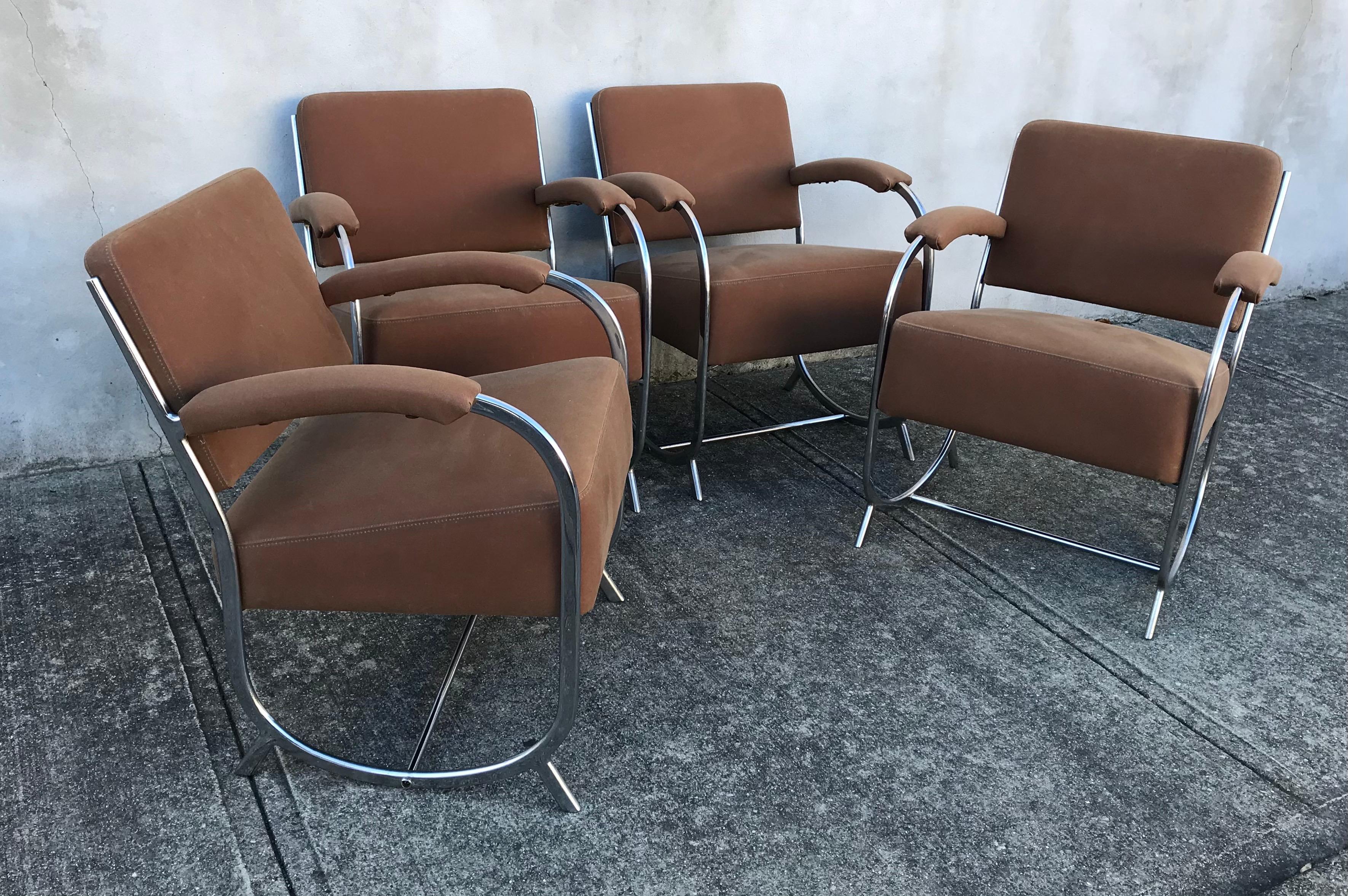 American Four Art Deco Streamline Modern Club Chairs in the Style of KEM Weber, 1930's For Sale
