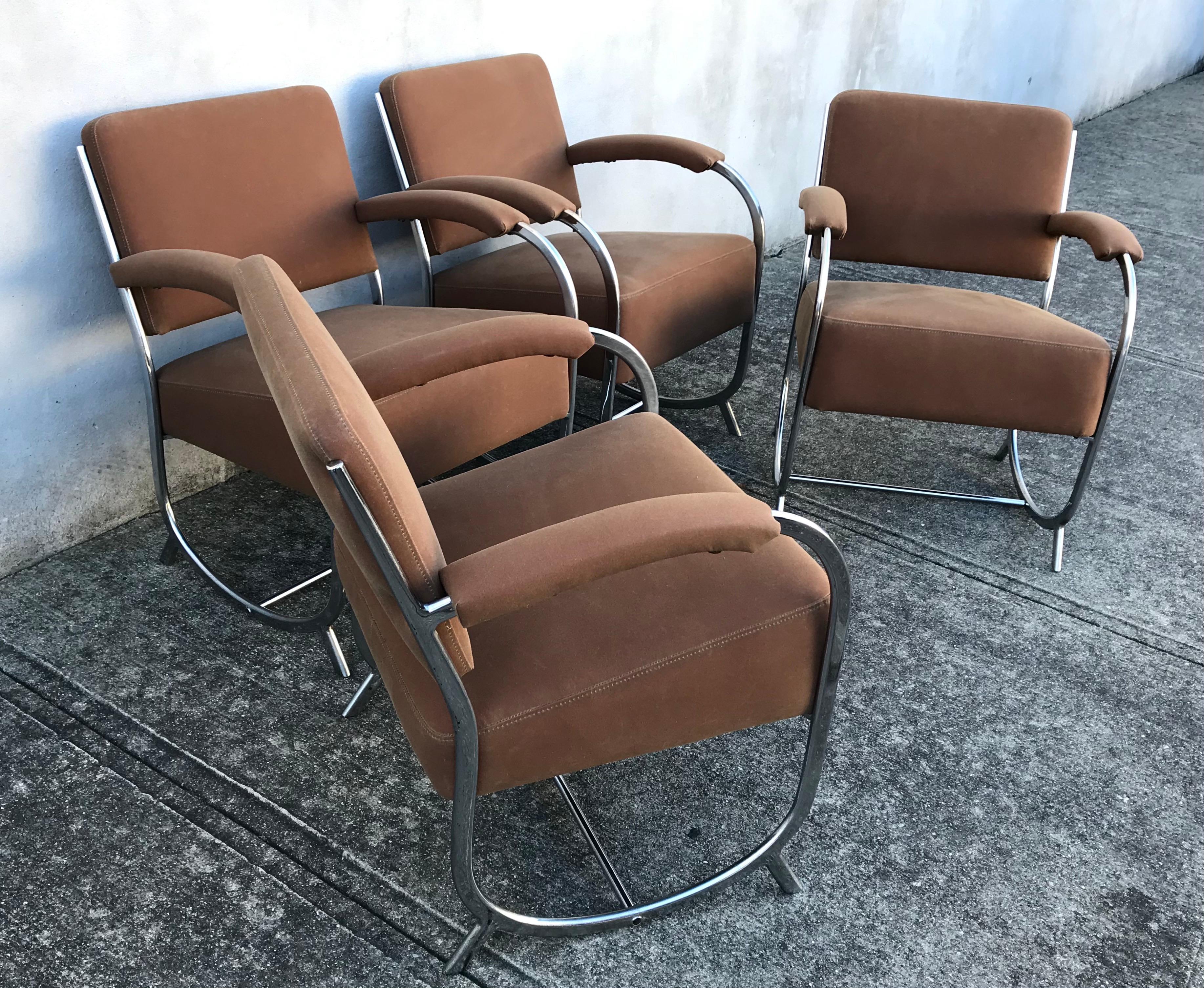 Four Art Deco Streamline Modern Club Chairs in the Style of KEM Weber, 1930's In Good Condition For Sale In Bedford Hills, NY