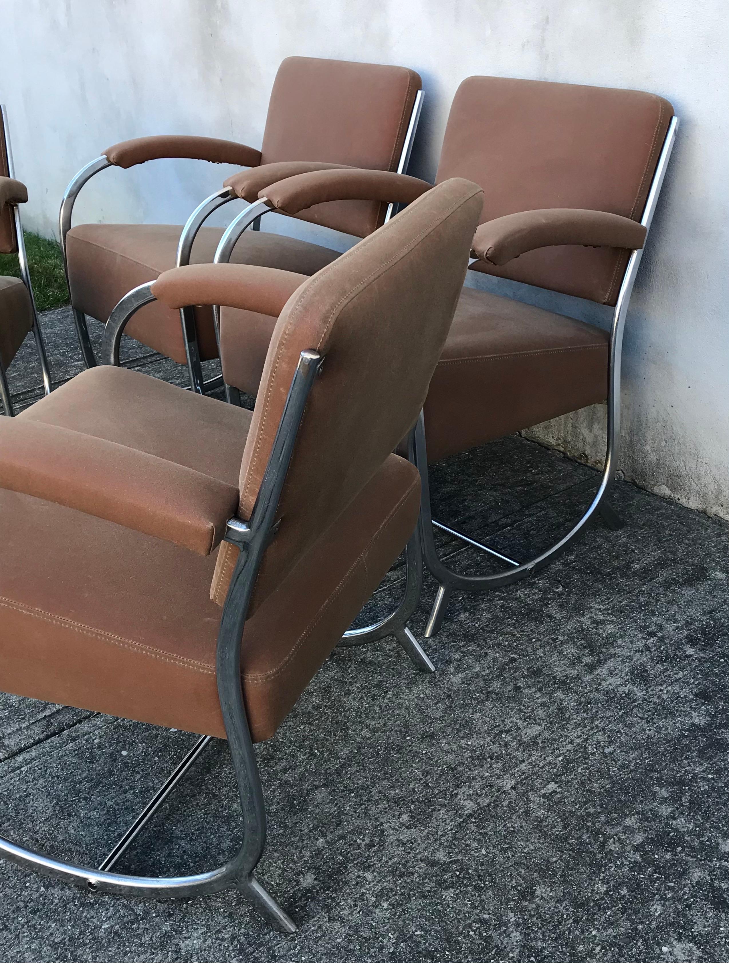20th Century Four Art Deco Streamline Modern Club Chairs in the Style of KEM Weber, 1930's For Sale