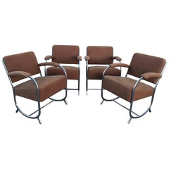 Four Art Deco Streamline Modern Club Chairs in the Style of KEM Weber, 1930's