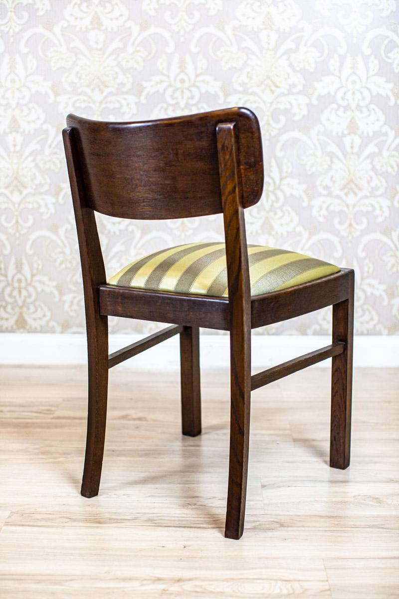 Four Art Deco Thonet Oak Chairs in Striped Upholstery For Sale 5