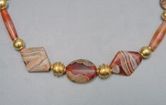 Four Thousand Year Old Agate Beads with Collared Spherical 20k Gold Beads