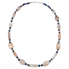 Bronze Age Agate Beads with Lapis Lazuli and Granulated Silver Spacers