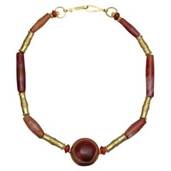 Four Thousand Year Old Carnelian Beads, 20k Gold, Carnelian Eye Bead Centerpiece