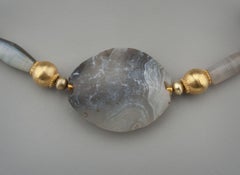 Four Thousand Year Old Tabular and Barrel Agate Beads with Round Gold Beads