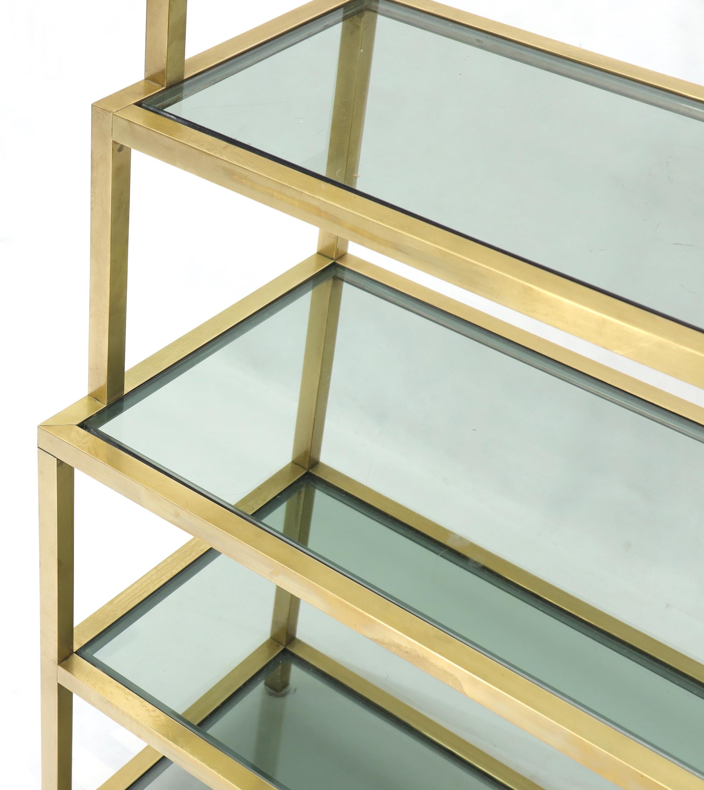 Four-Tier Brass Console Small Étagère with Smoked Glass Shelves For Sale 1