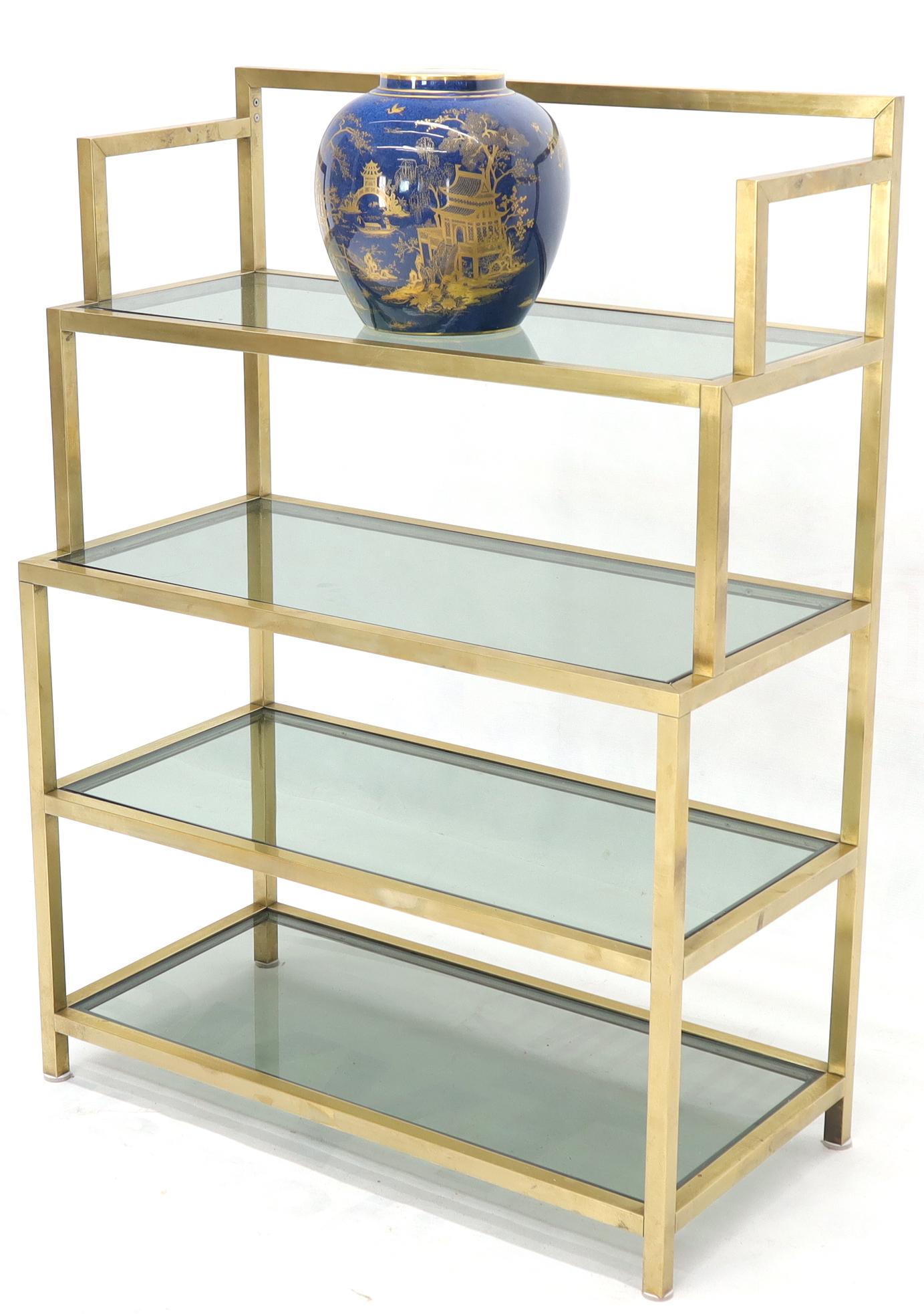 Four-Tier Brass Console Small Étagère with Smoked Glass Shelves For Sale 2