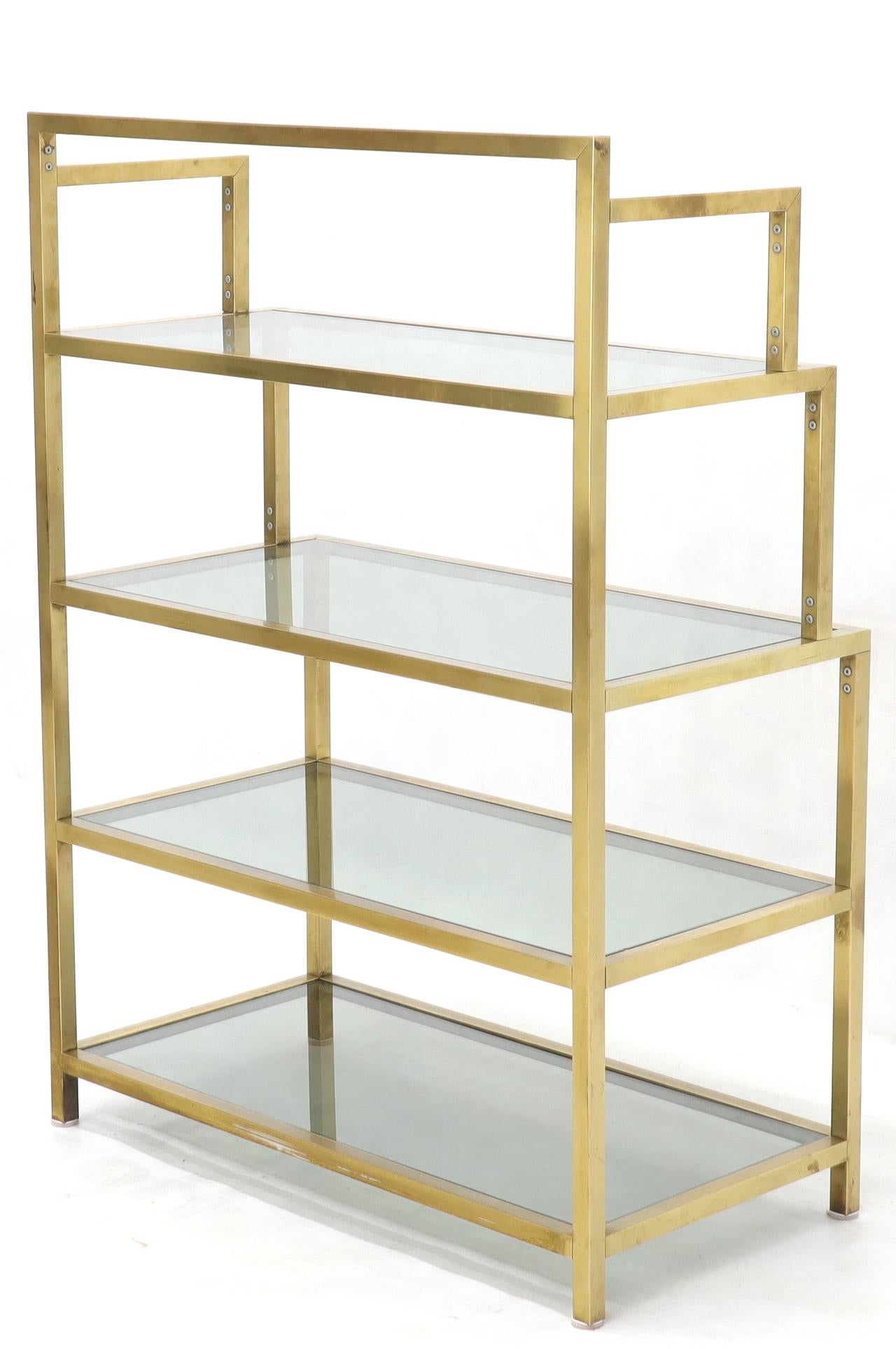 Four-Tier Brass Console Small Étagère with Smoked Glass Shelves For Sale 3