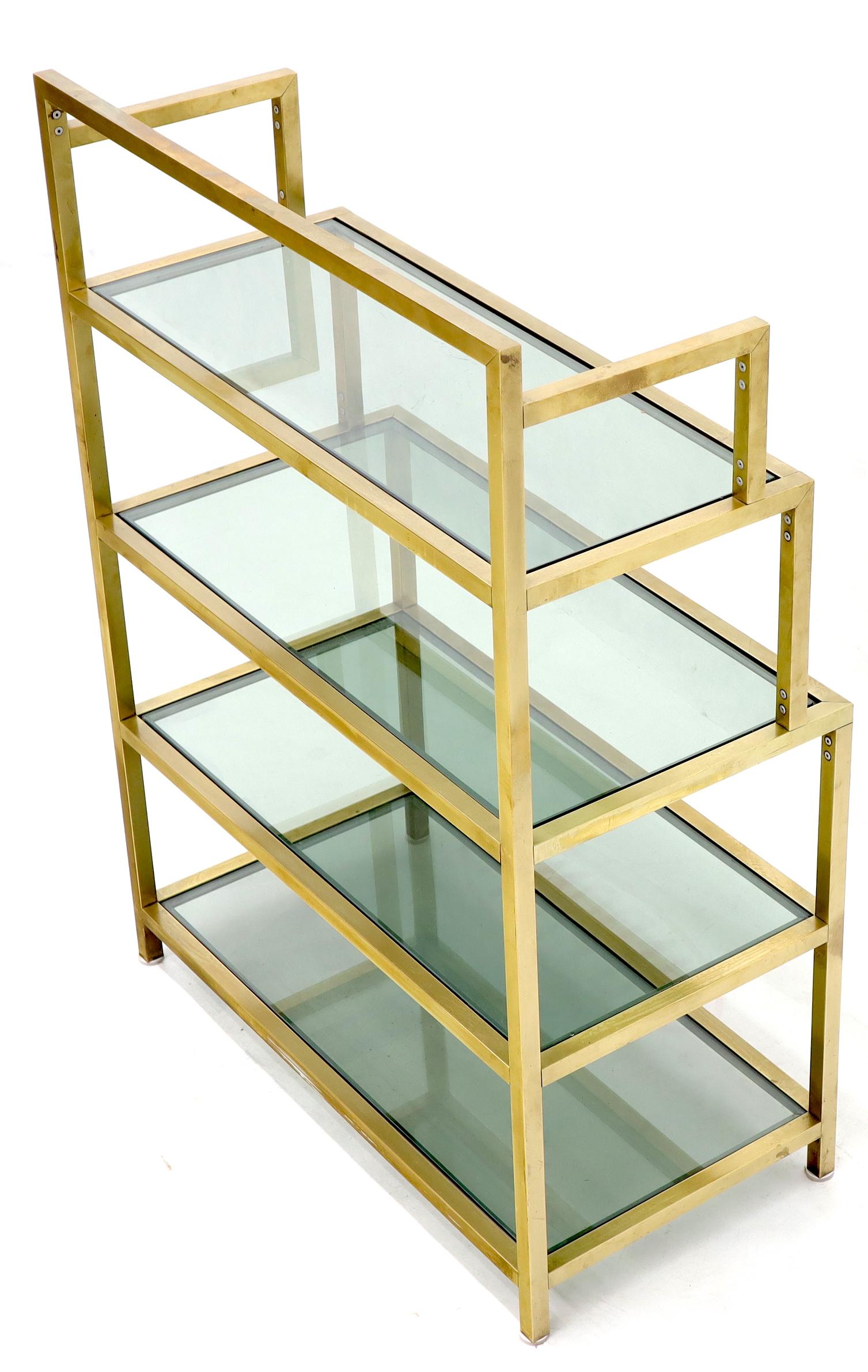 Four-Tier Brass Console Small Étagère with Smoked Glass Shelves For Sale 4