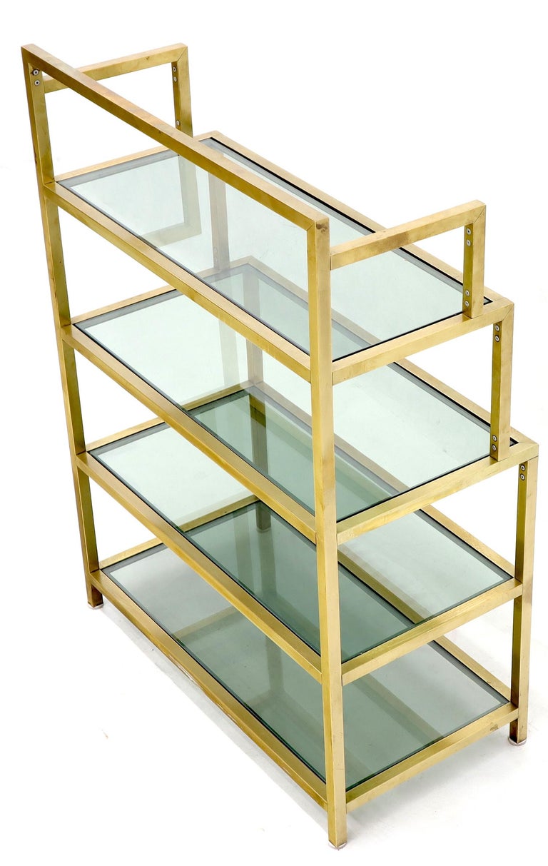 FourTier Brass Console Small Étagère with Smoked Glass Shelves For
