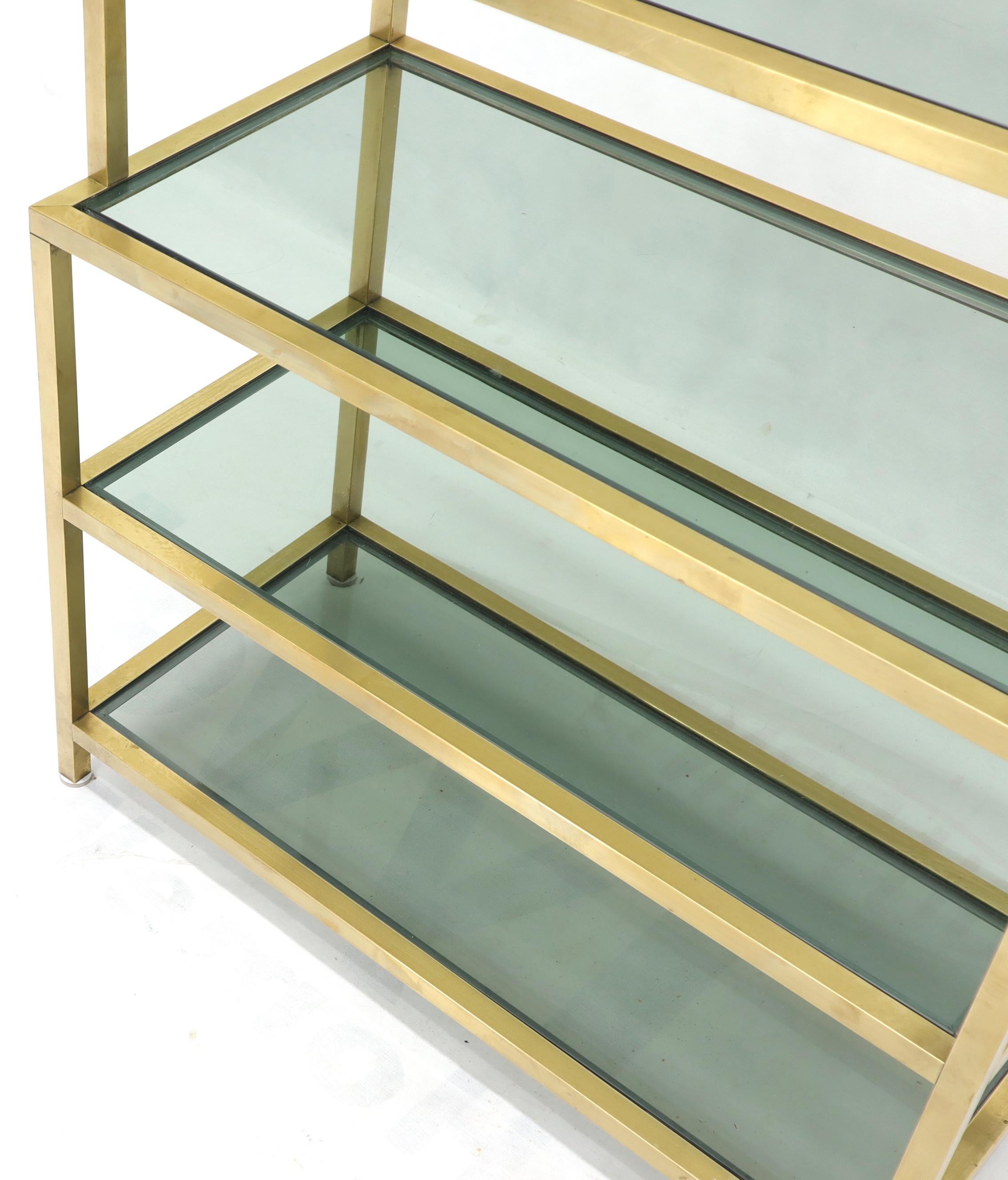 Mid-Century Modern Four-Tier Brass Console Small Étagère with Smoked Glass Shelves For Sale