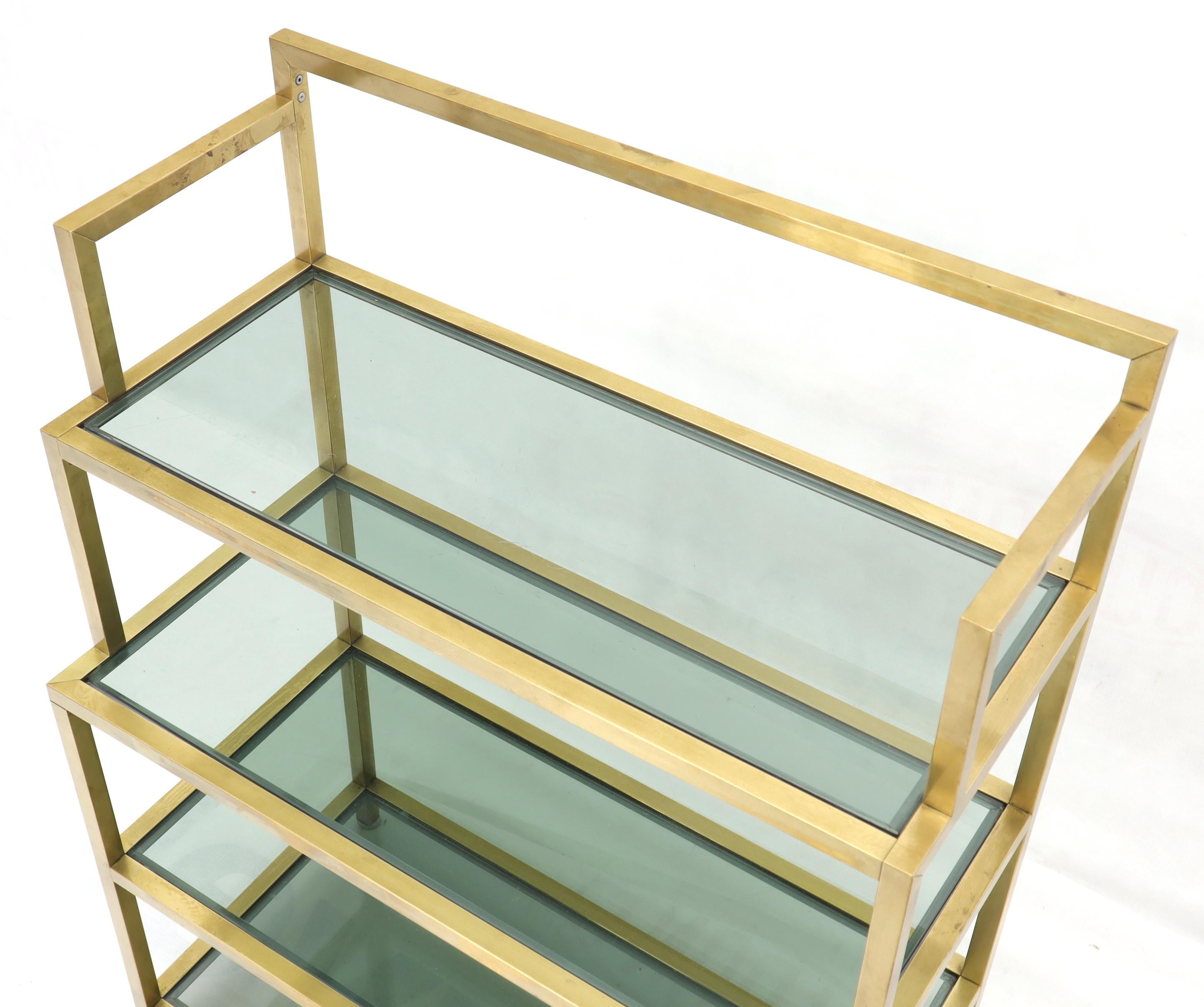 20th Century Four-Tier Brass Console Small Étagère with Smoked Glass Shelves For Sale
