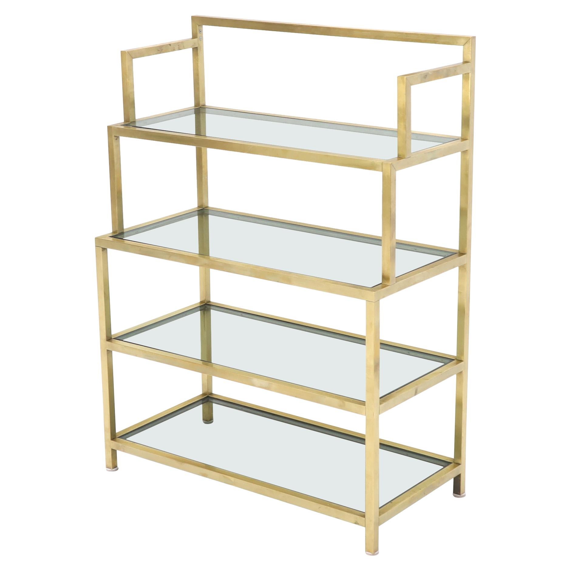 Four-Tier Brass Console Small Étagère with Smoked Glass Shelves For Sale