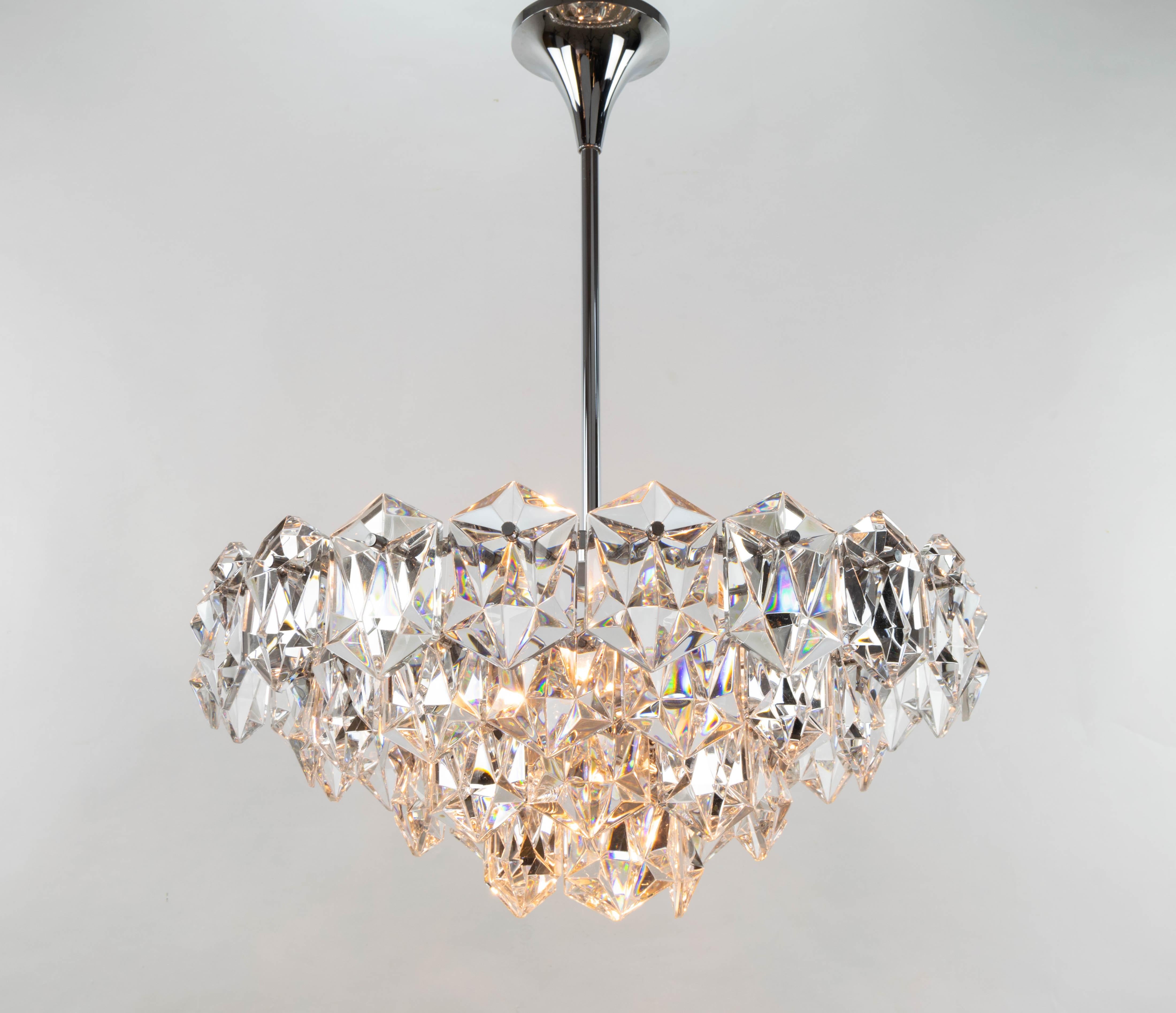 Mid-20th Century Four-Tier Crystal and Steel Chrome Chandelier by Kinkeldey, Germany, 1970
