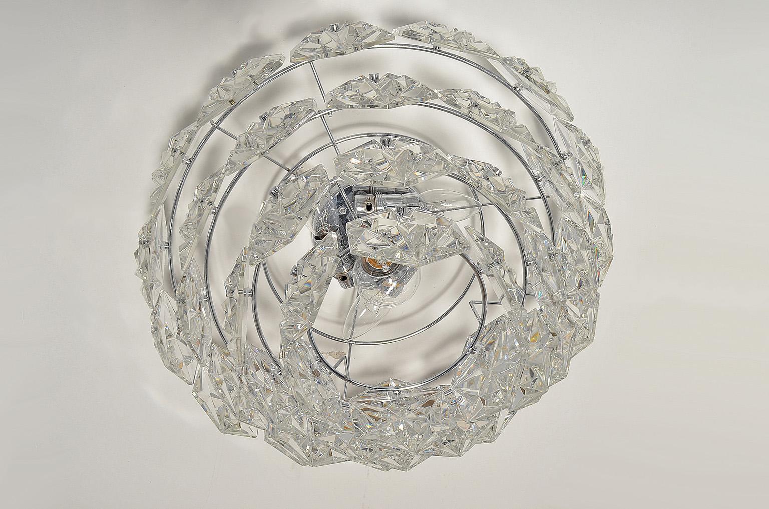 Four-Tier Flush Mount Crystal Glass / Chromed Metal by Kinkeldey, Germany, 1970s In Good Condition For Sale In Nürnberg, Bavaria