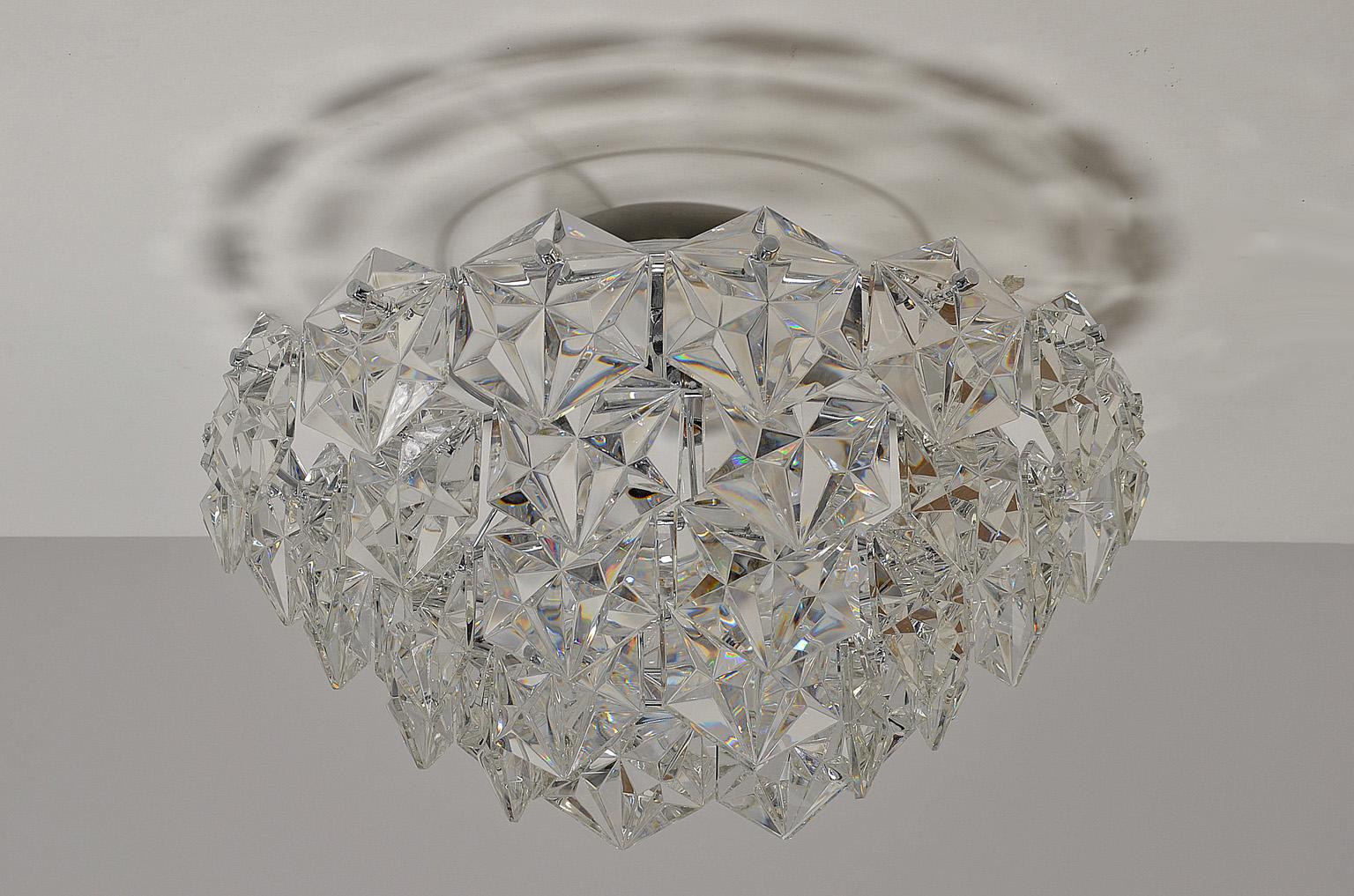 Four-Tier Flush Mount Crystal Glass / Chromed Metal by Kinkeldey, Germany, 1970s For Sale 1