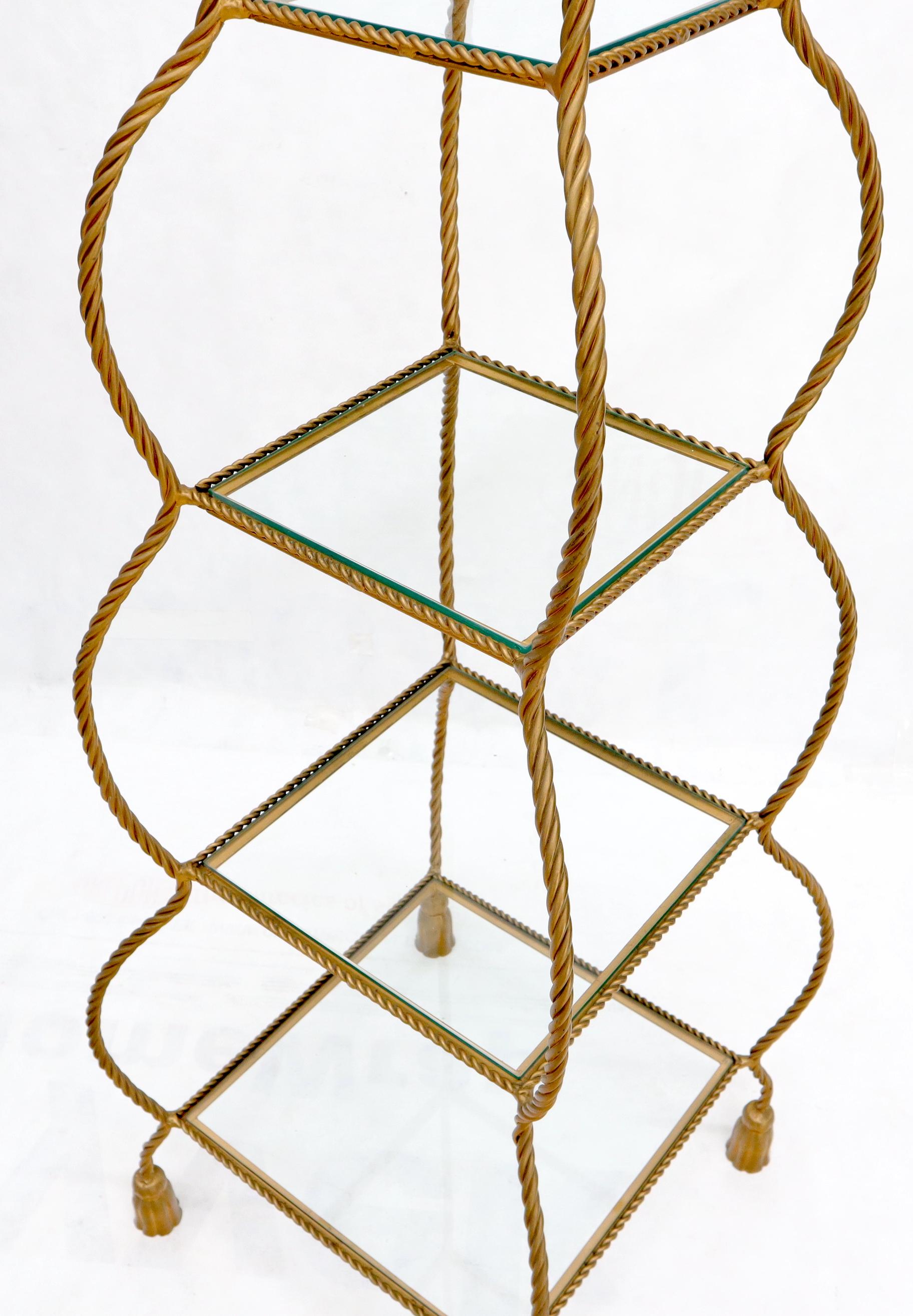Unknown Four Tier Glass Shelves Twisted Metal Rope Square Étagère Shelf Display Unit For Sale