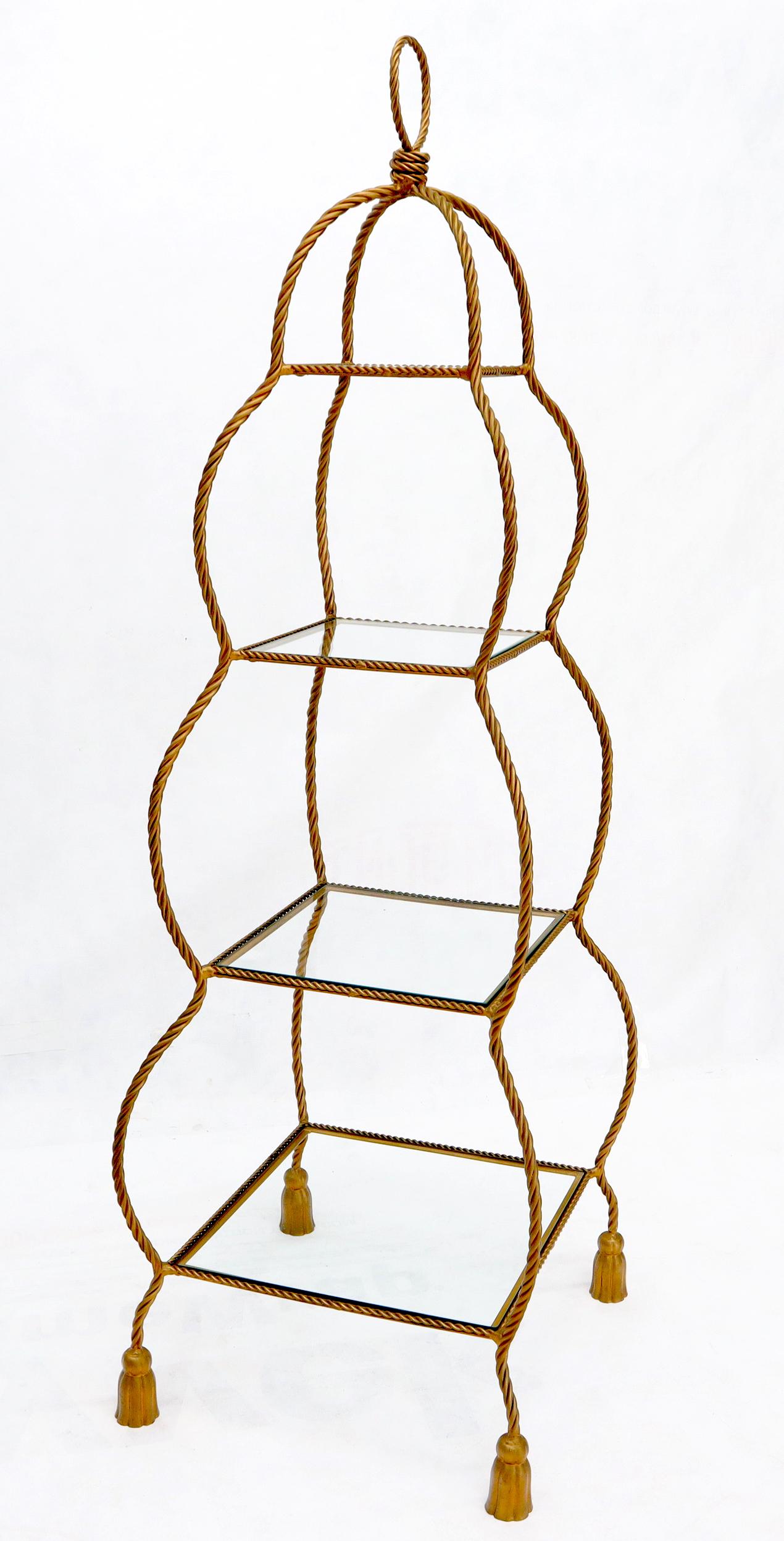 Four Tier Glass Shelves Twisted Metal Rope Square Étagère Shelf Display Unit In Good Condition For Sale In Rockaway, NJ