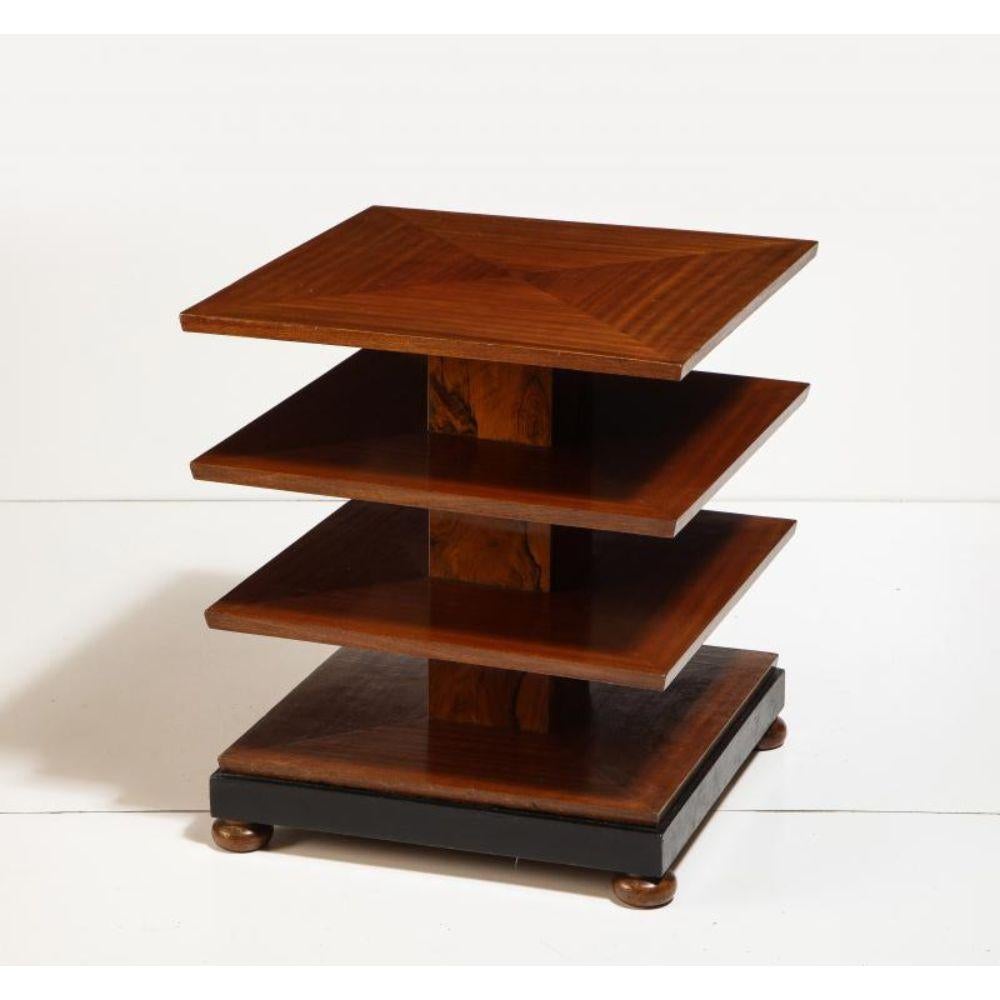 Modern Four Tier Mahogany and Walnut Art Deco Side Table, France, c. 1930 For Sale