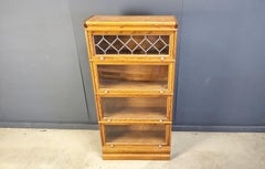 Four Tier Oak Barrister Style Bookcase with Leaded Glass