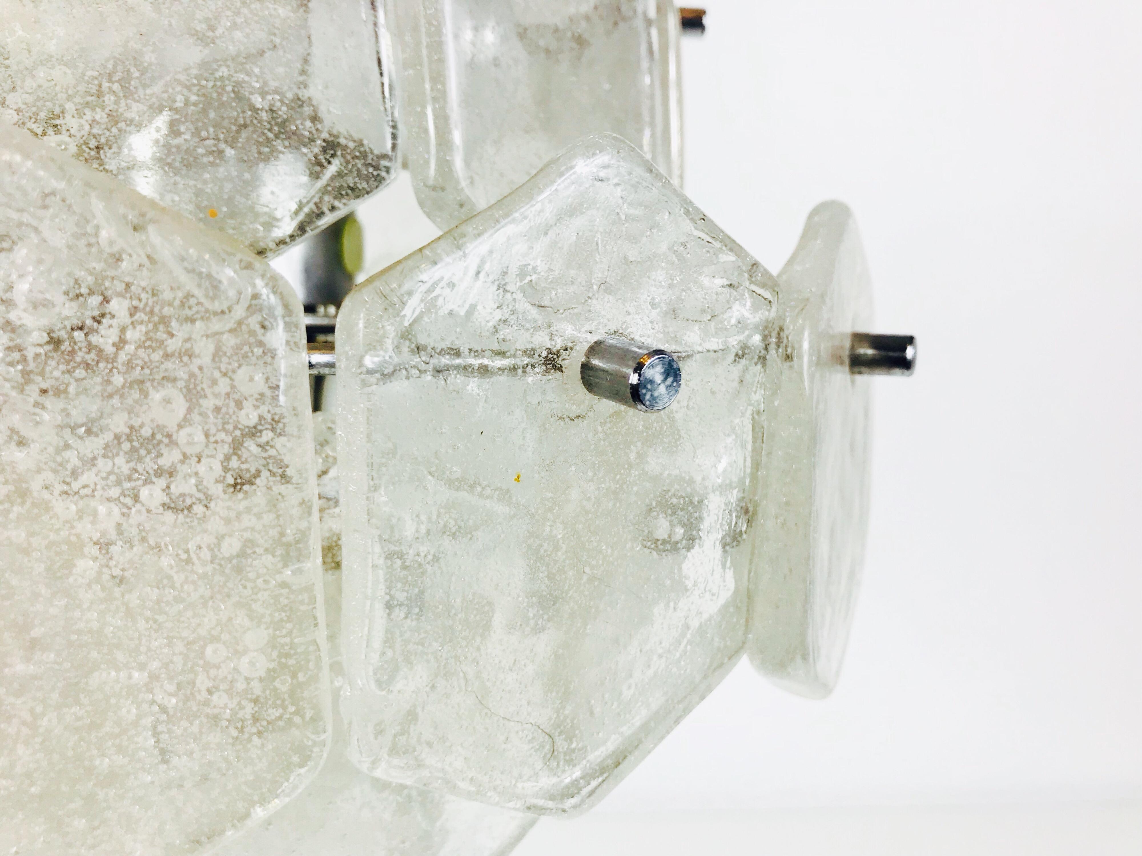 Metal Four-Tiered Kalmar Midcentury Ice Glass Chandelier, circa 1960s For Sale