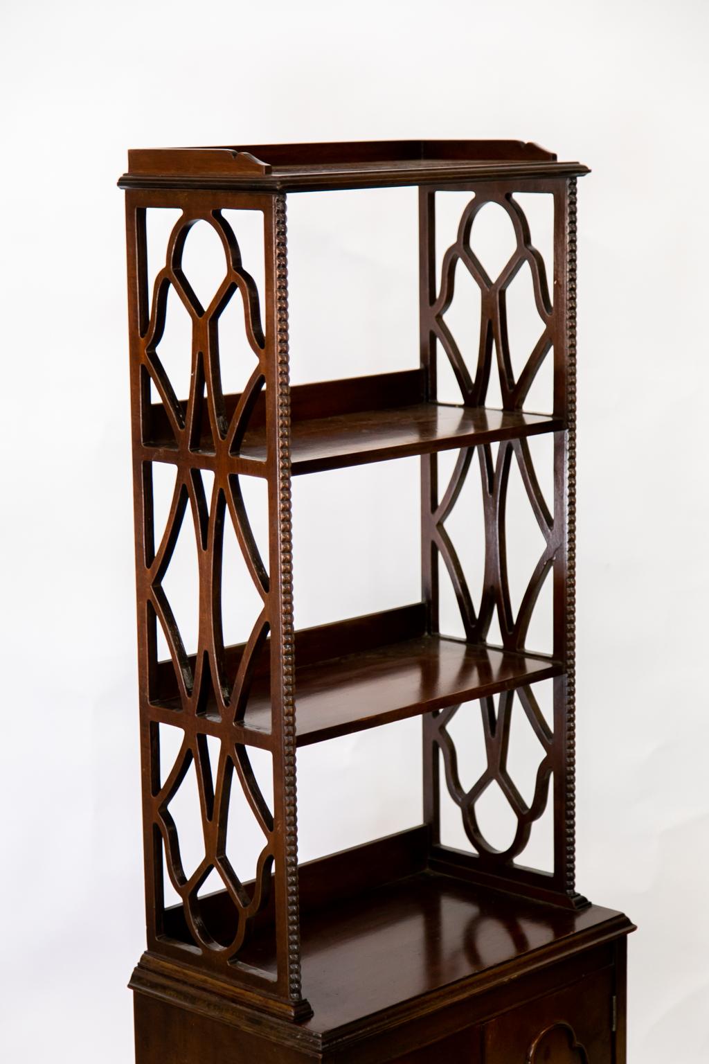 Brass Four-Tiered Mahogany Shelf/Cupboard For Sale
