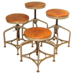 Four Toledo Industrial Adjustable Height Swivel Stools, Circa 1940