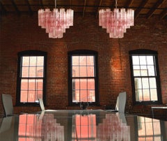 Four Tronchi Chandeliers Style Toni Zuccheri, 36 Pink Glasses, Murano, 1990