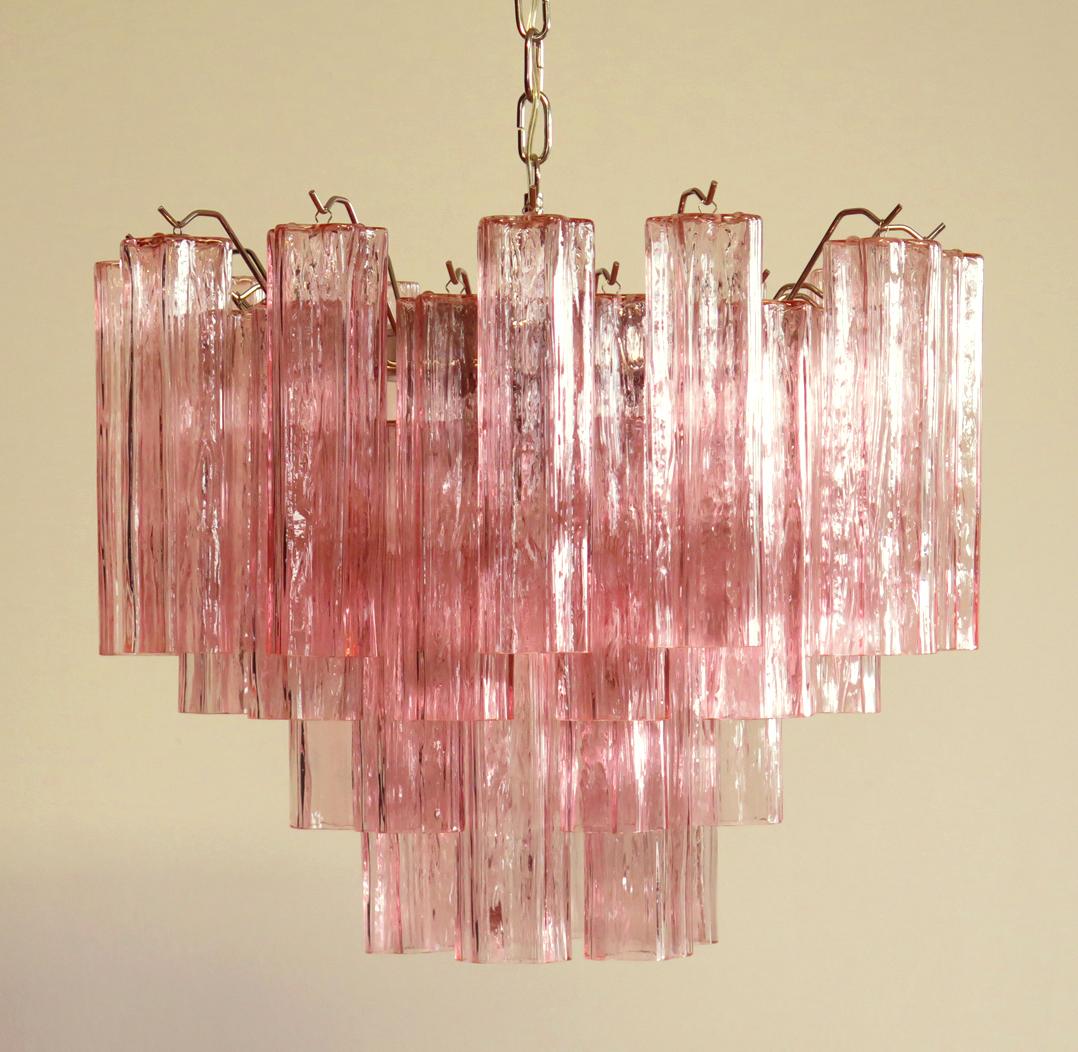 Four Tronchi Chandeliers Style Toni Zuccheri, 36 Pink Glasses, Murano, 1990 For Sale 7